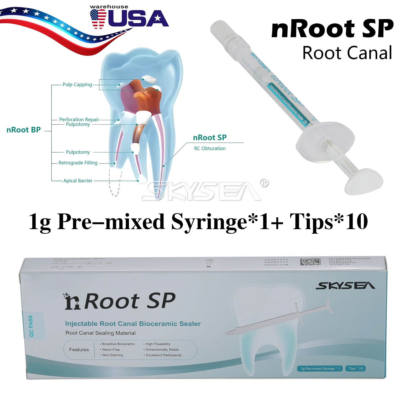 BC Sealer Bioceramic Root Canal Sealing bioceramic sealer SP 1g Syringe 10 Tips