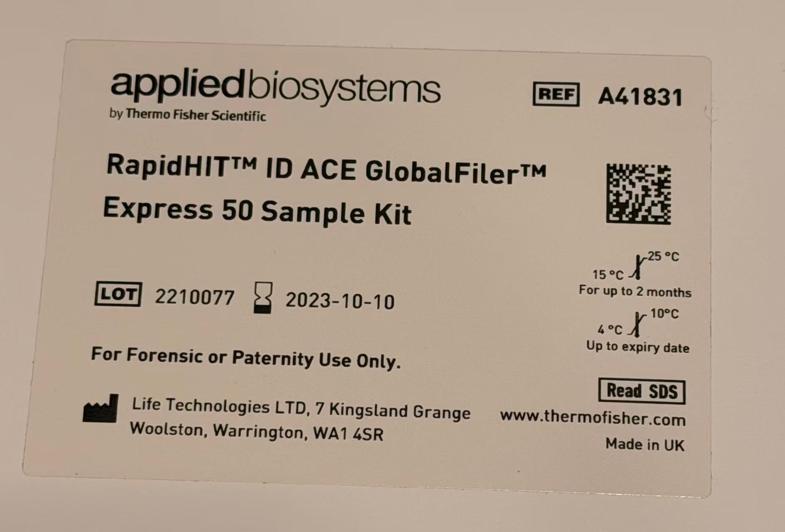 Applied Biosystems A41831 RapidHIT ID ACE GlobalFiler Express 50 Sample P042423