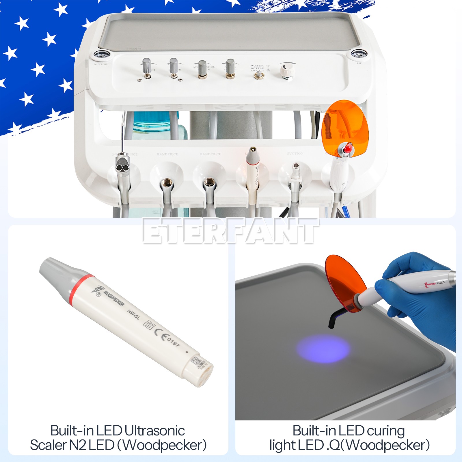 Dental Portable Mobile Delivery Unit System 4Holes w/Air Compressor with Suction