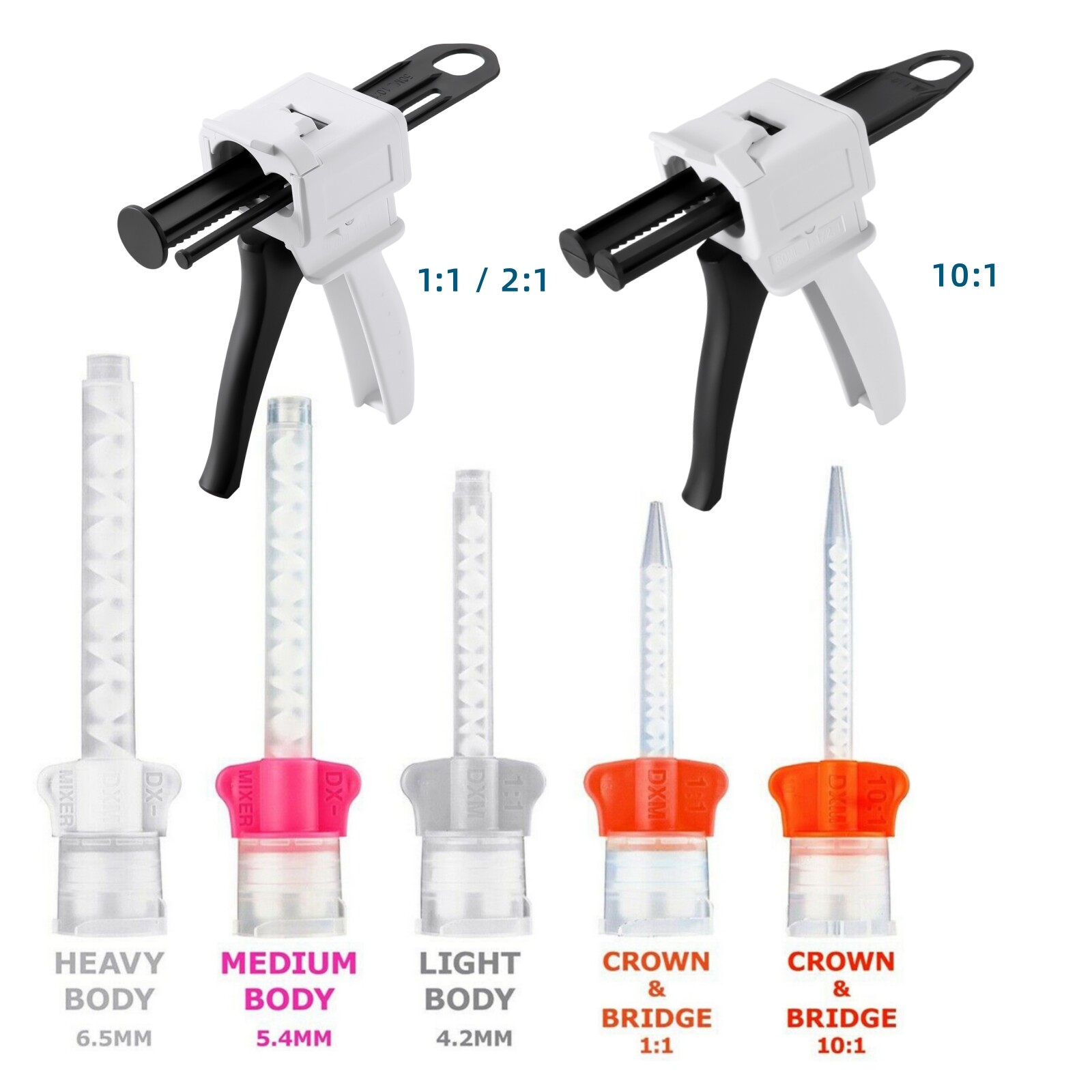 DX-Mixer Dental HP Mixing Tips Impression Material, 50ml Dispensing Gun 1:1/10:1