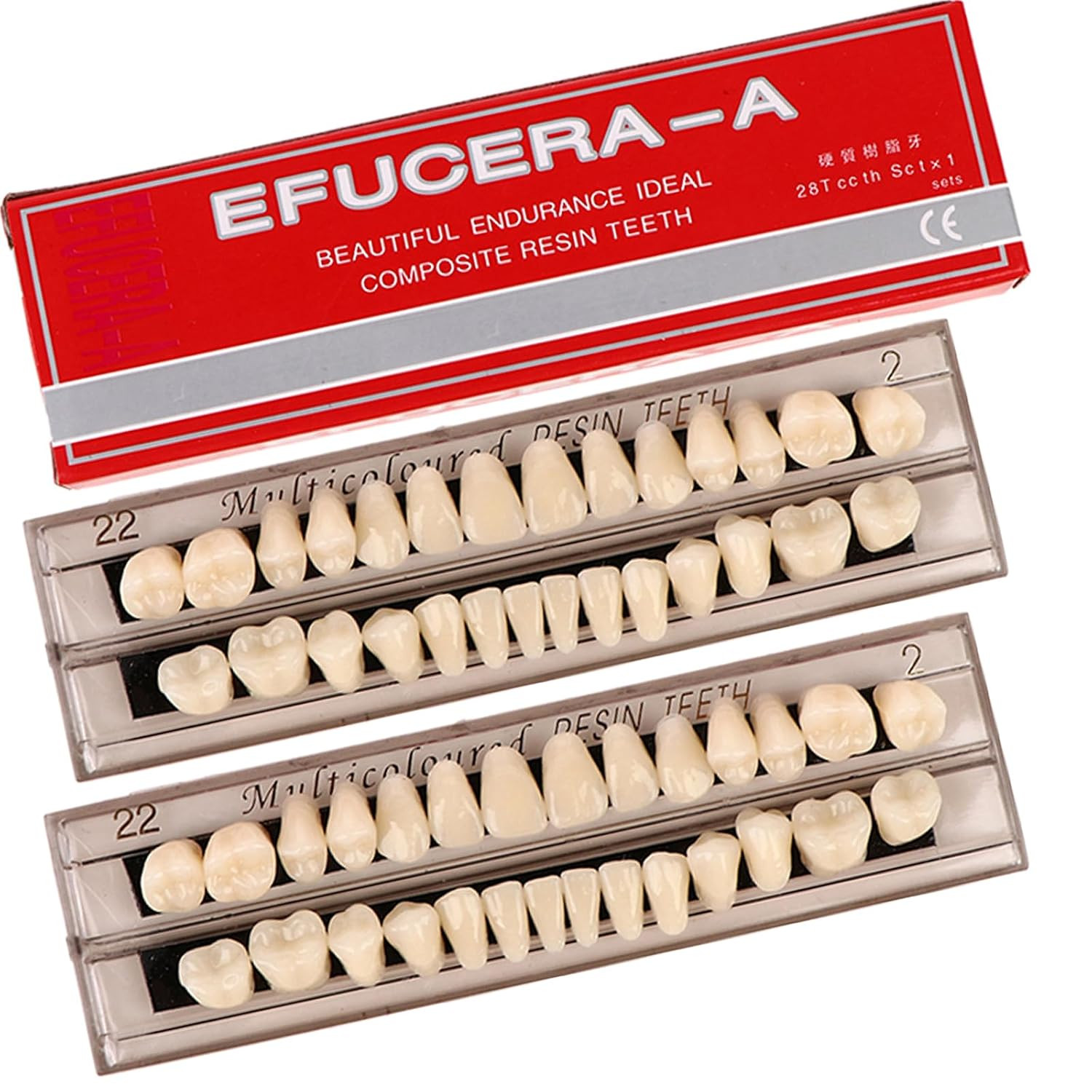56 Pieces False Teeth, 2 Sets Whole Teeth Synthetic Polymer Denture Teeth, 22 Sh