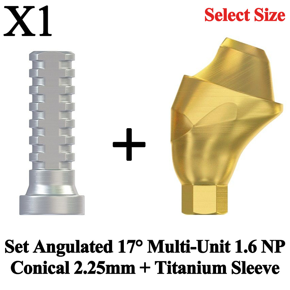 1x Set Dental Angulated 17° Multi-Unit 1.6 NP Conical 2.25mm + Titanium Sleeve