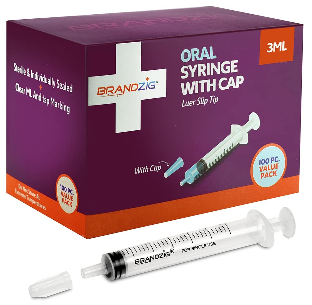 3ml Syringe With Cap (100 Pack) | Oral Dispenser 100 Count (Pack of 1)