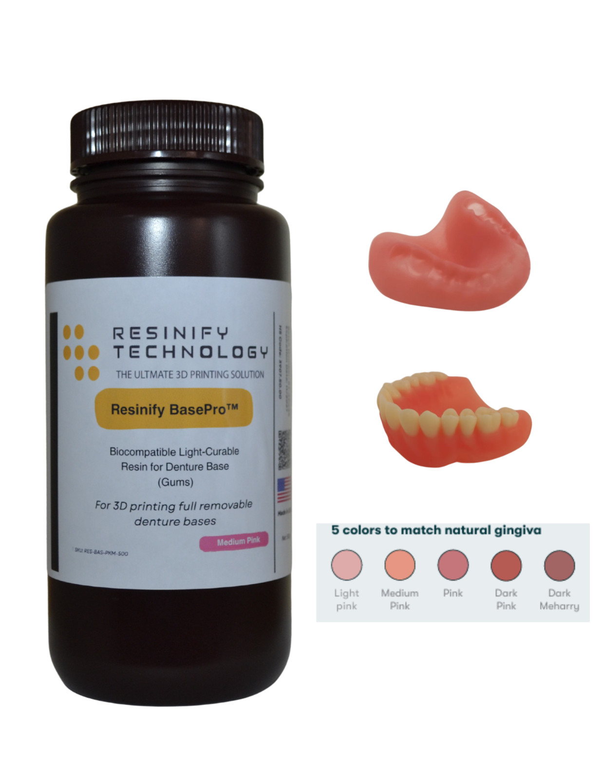 BasePro Denture Base Resin 500g & 1kg | Dental 3D Printing | Lab-Grade Material