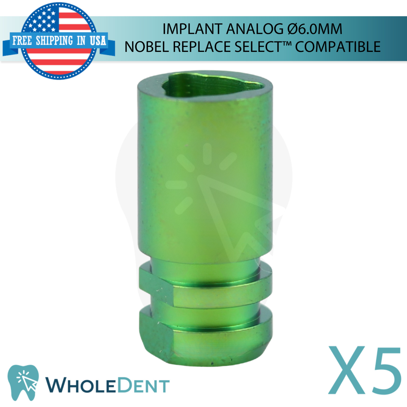 5x Dental Fixture Analog Ø6.0mm Titanium N0bel Replace Select™ Compatible