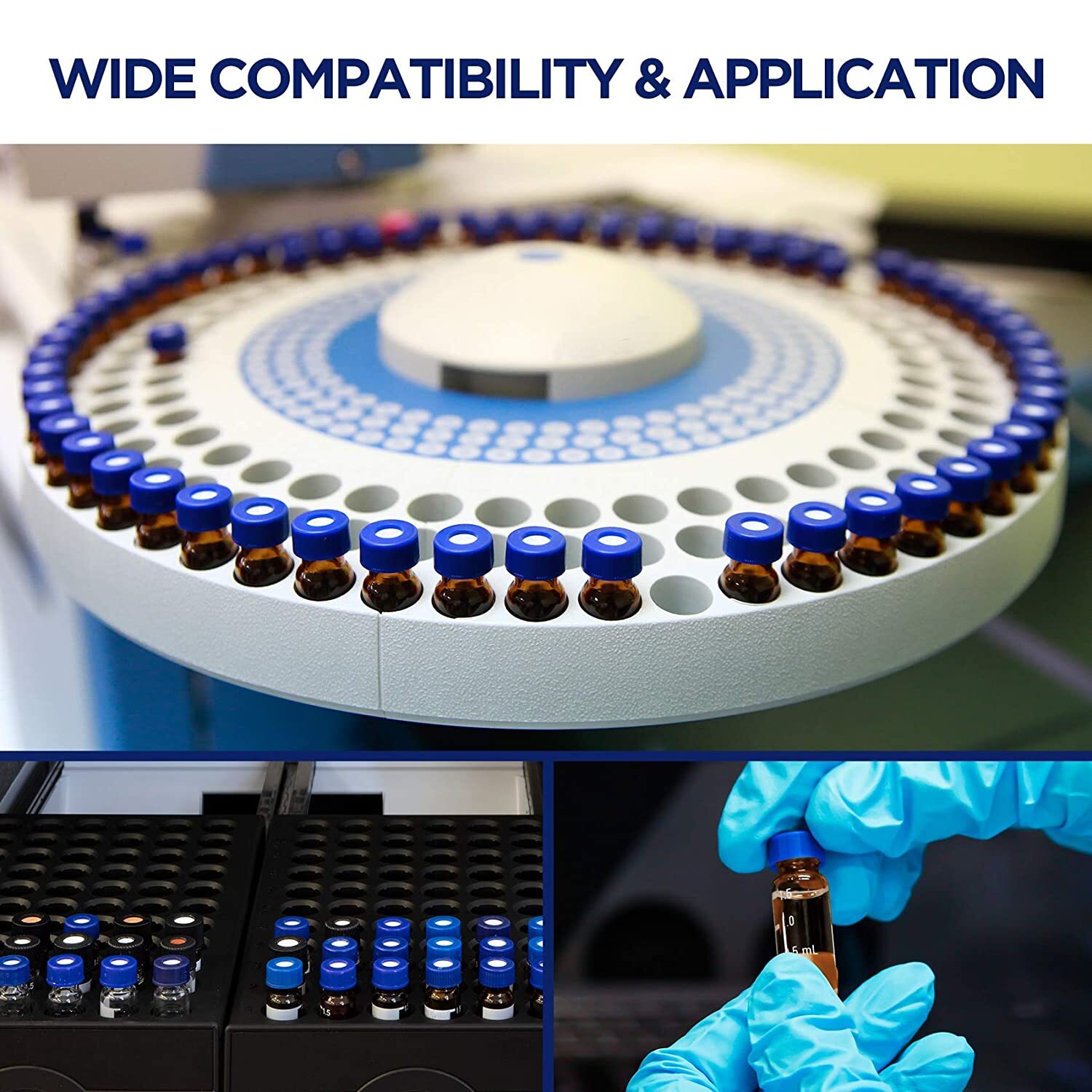 1000p 2mL Autosampler Amber Screw HPLC Vials Pre-slit Caps Write Area Graduation