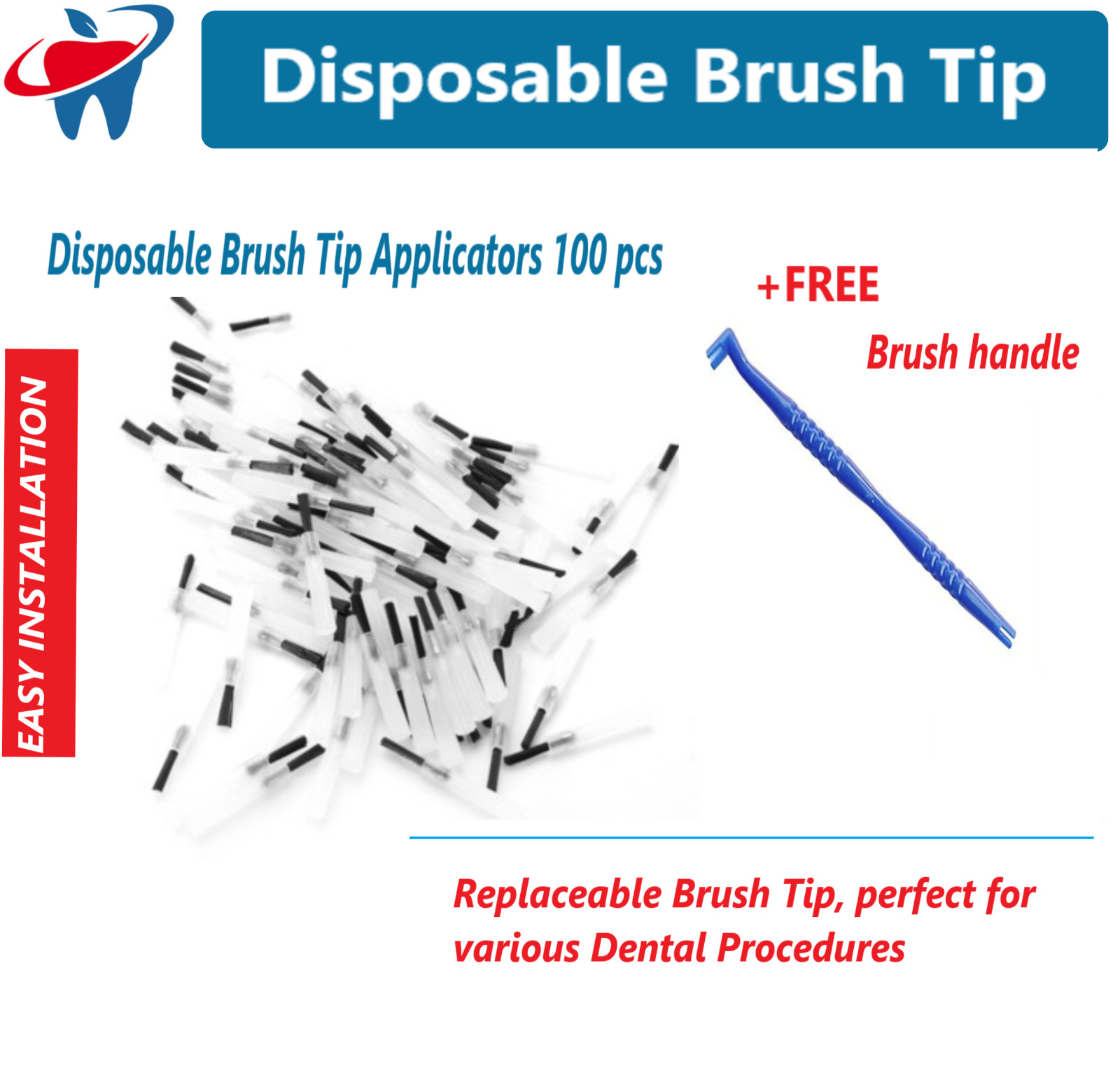 3M ESPE Disposable Brush Tip Applicators 100 Pieces & 1 Handle, MultiUse Dental