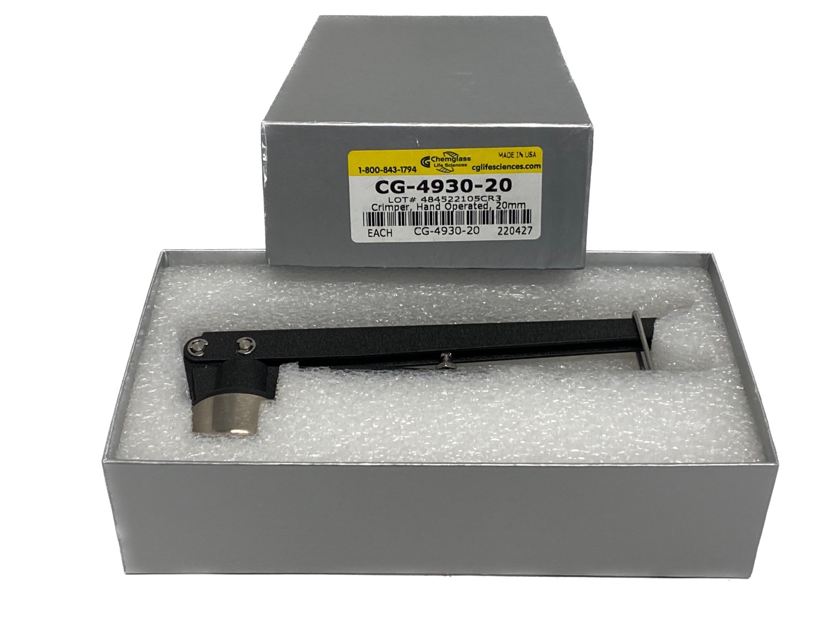 New CHEMGLASS 20mm SS Coated Metal Crimp Top Vial Hand Crimper Tool CG-4930-20