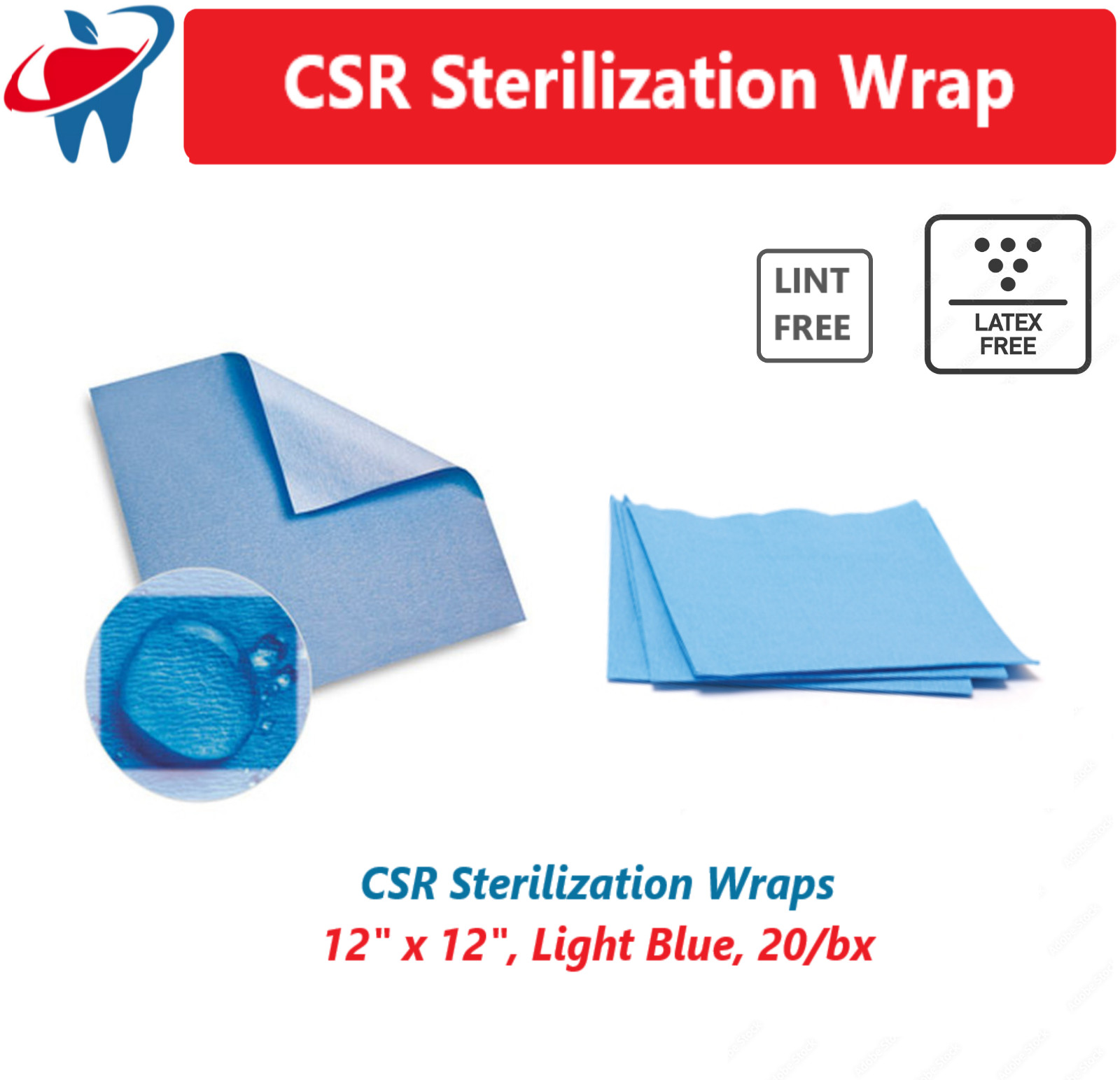 12″x12″ Dental Sterilization Wrap Sheet Autoclave Crepe Paper CSR Wraps 50/Pk