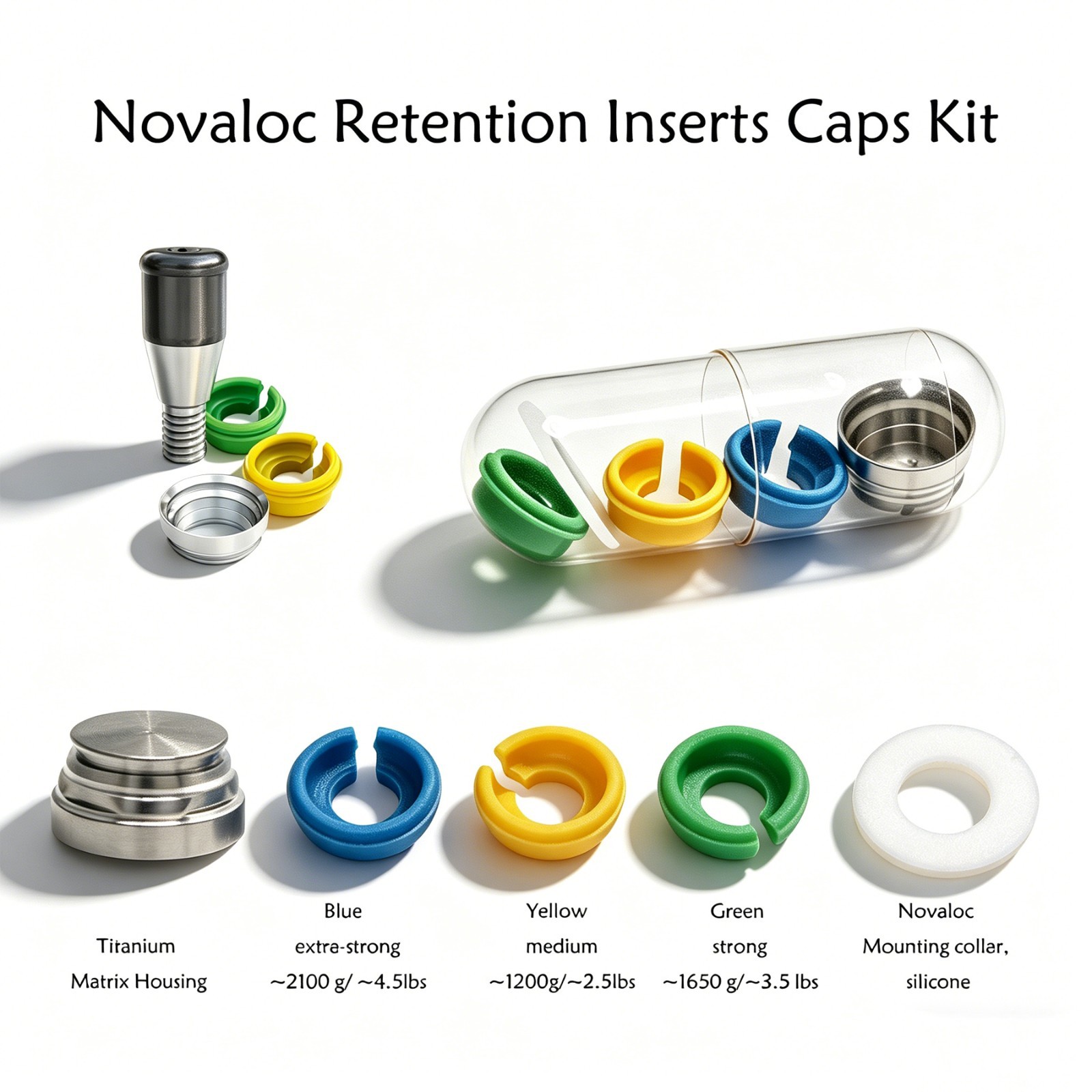 US Dental Novaloc Retention Insert PEEK Caps Titanium Matrix Housing & Core Tool