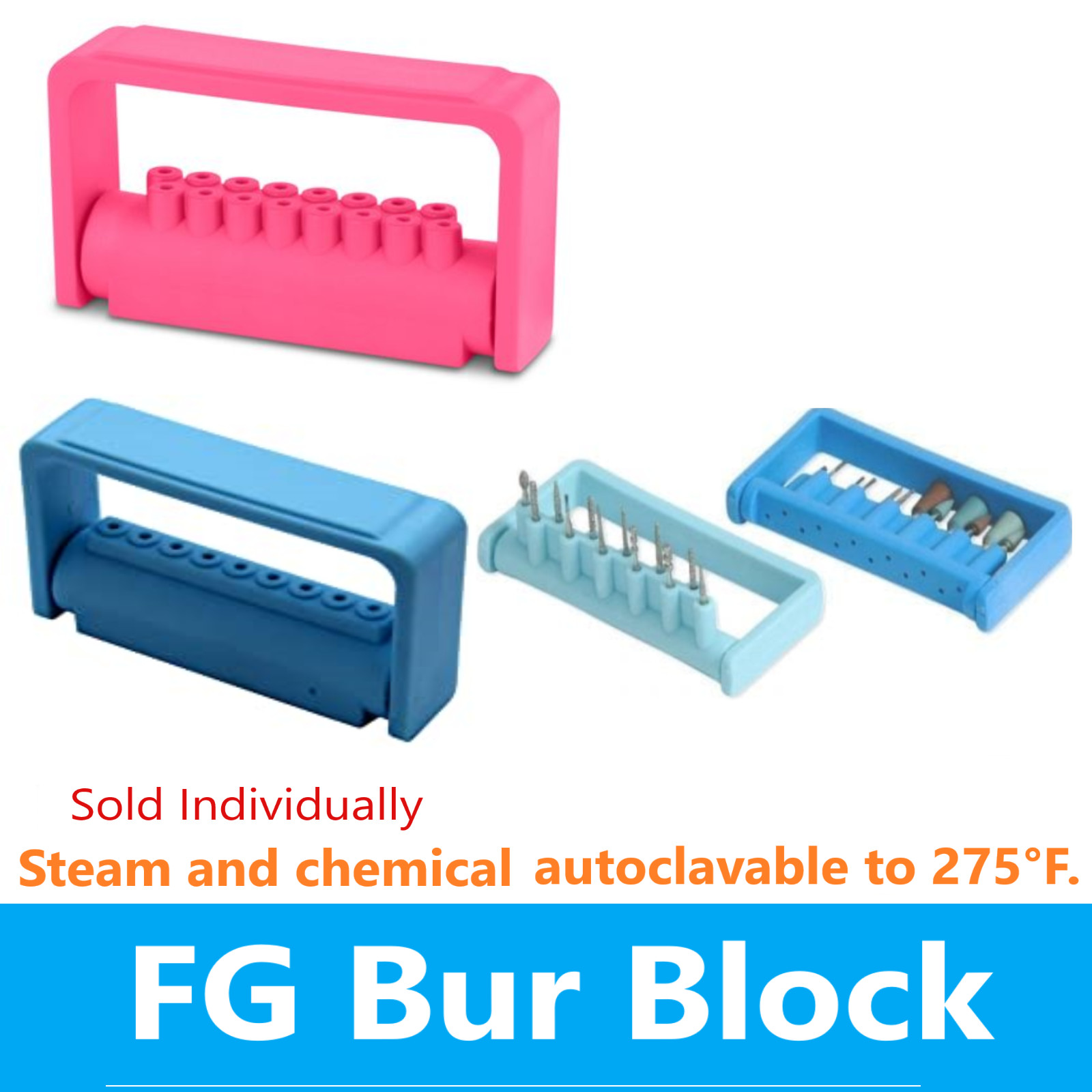 Dental 25-Hole Bur Block Sterilization Bur Caddy 9, 16, 25 FG Burs Autocl 275°F