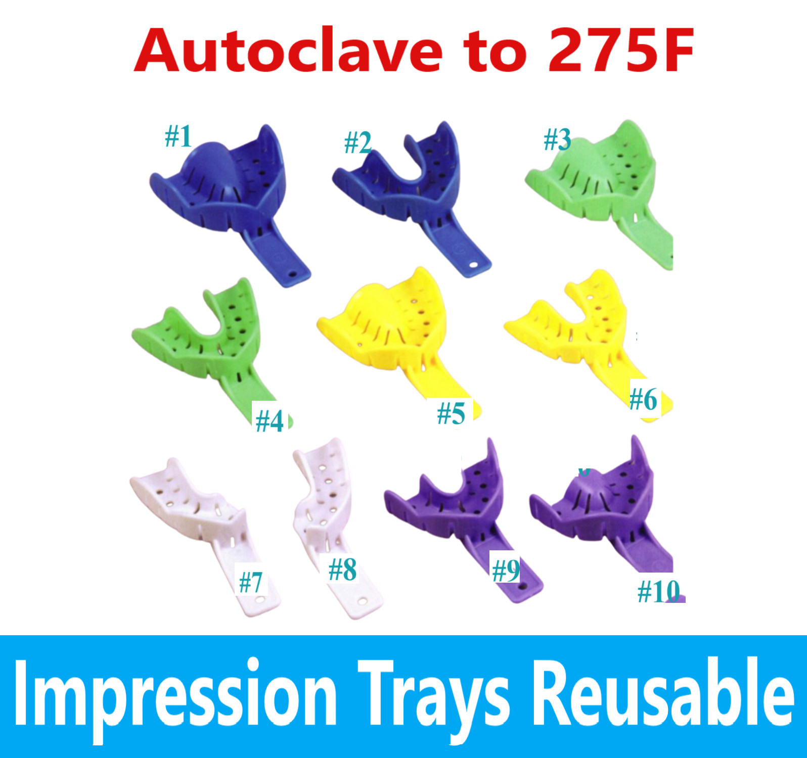 Dental Impression Trays Reusable Plastic Autoclave to 275F, (CHOOSE SIZE) 12/Bag