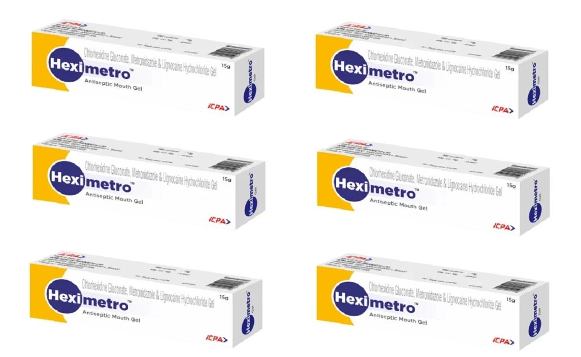 6 x Dental HexiMetro Antiseptic Triple Action Mouth Gel 15gm Tube by ICPA