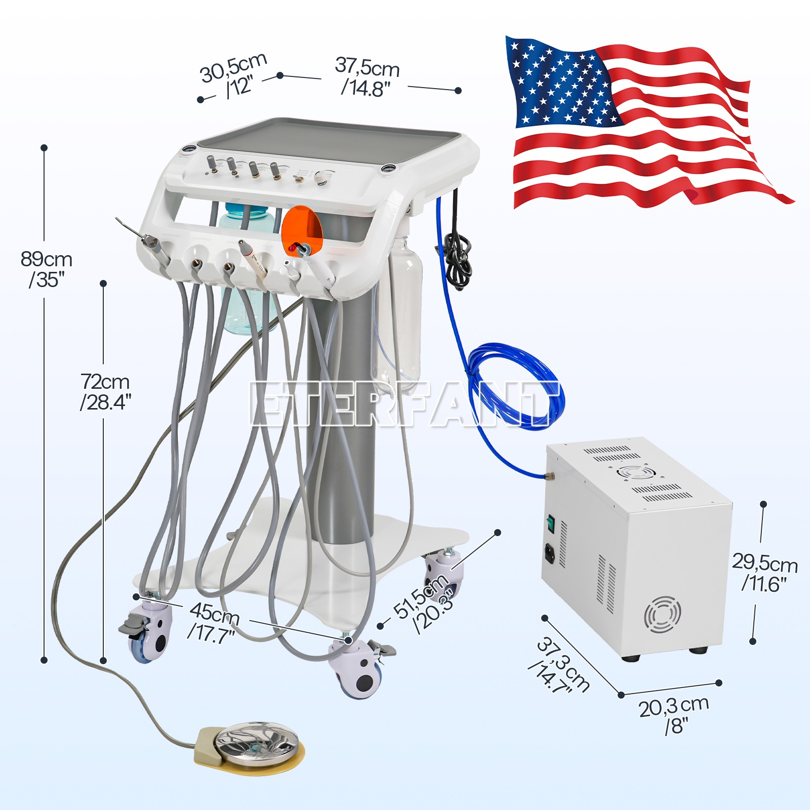 Dental Portable Mobile Delivery Unit System 4Holes w/Air Compressor with Suction
