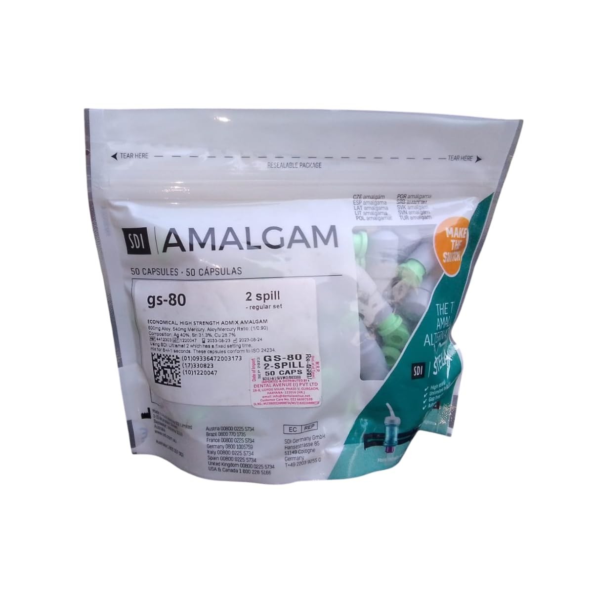 Dental SDI GS-80 High Strength Non-Gamma 2 Silver Alloy 50 Amalgam Caps SPILL 2