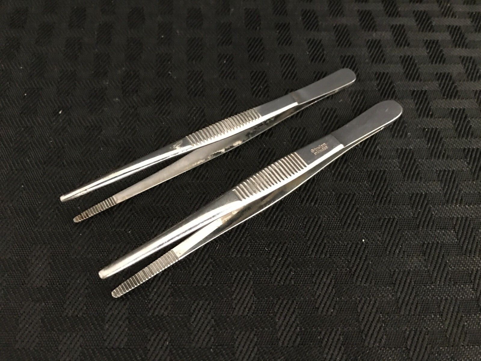 (2) Lab Stainless Steel 4-3/4” Point Serrated Tweezer Forceps 14mm x 2mm Grip