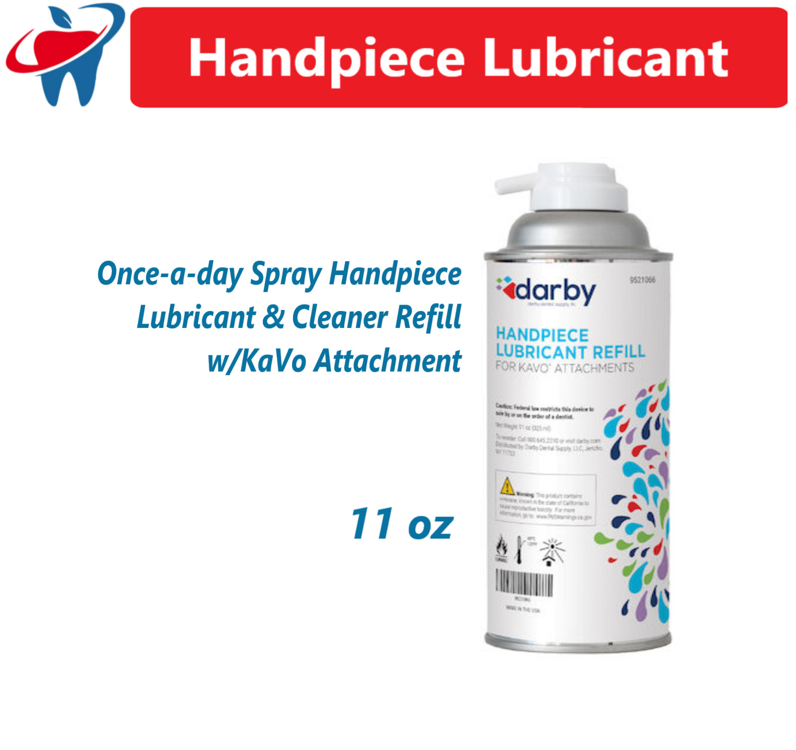 Dental Once-a-day Spray Lubricant & Cleaner Lubricant w/KaVo Attachment, 11 oz