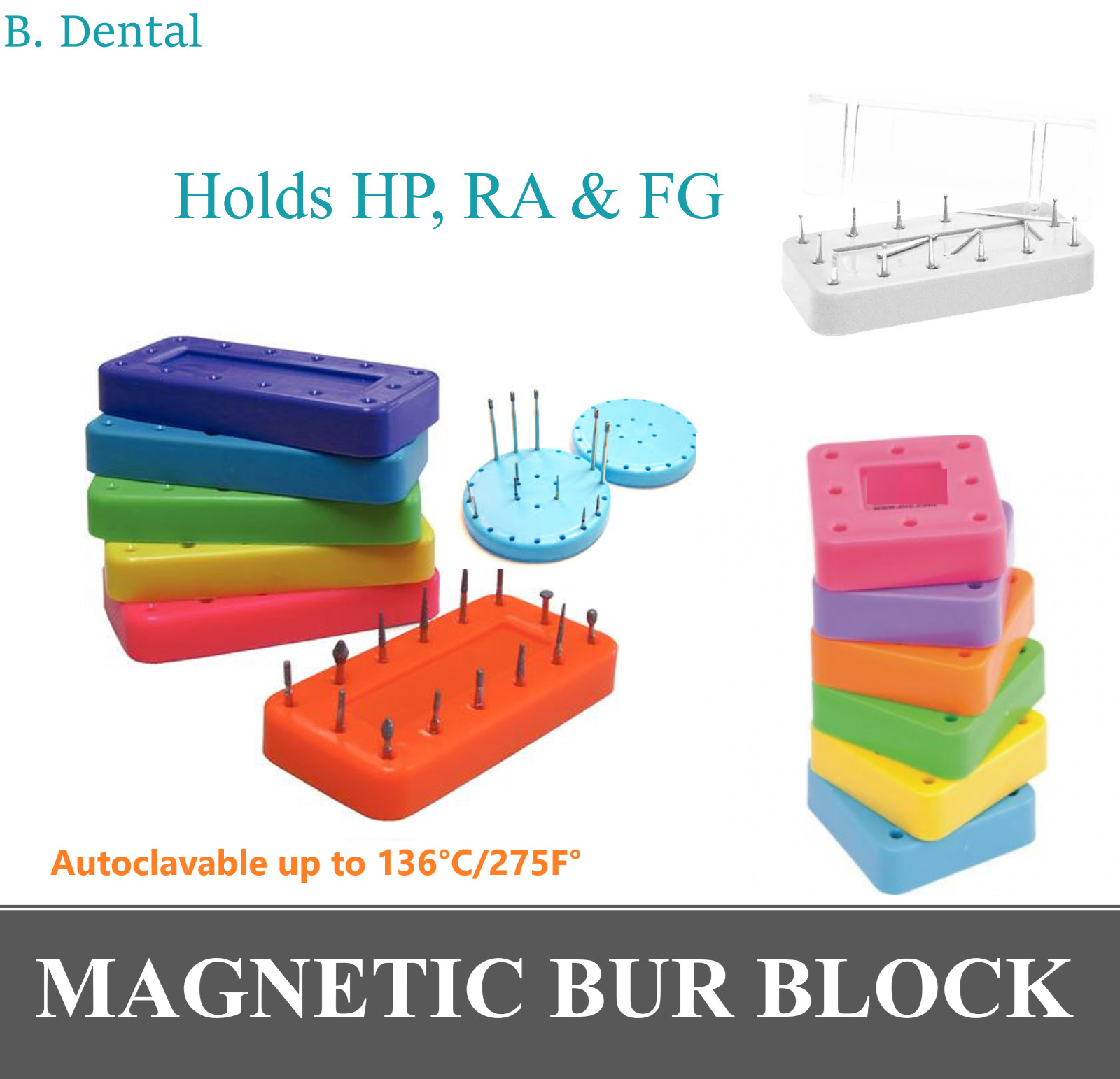 Round Bur Block Magnetic FG RA FGOS Dental Burs Block 7 Hole /28 Hole /14 Hole