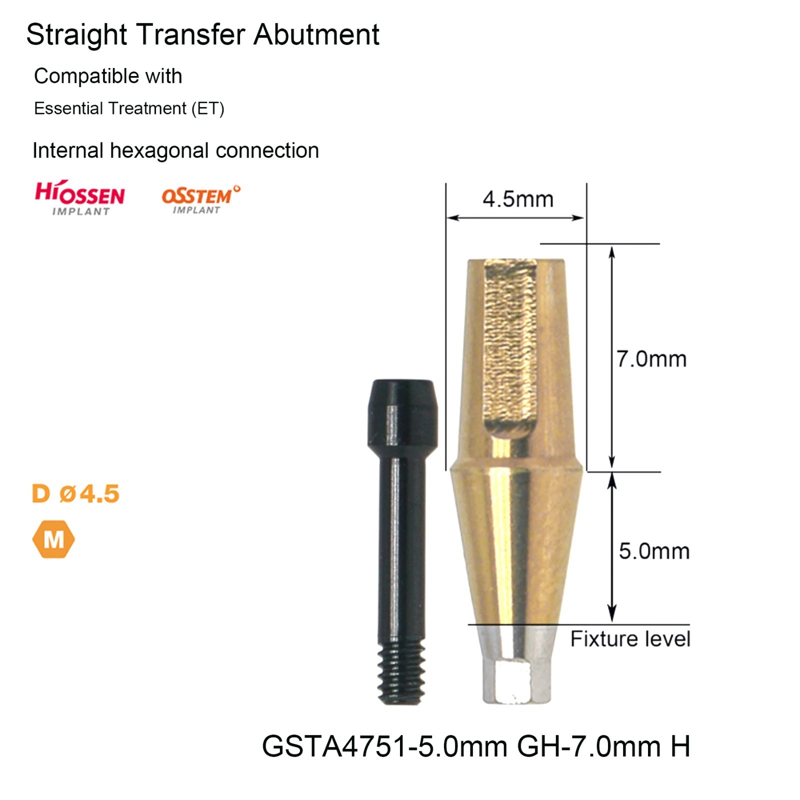 US Dental Straight Transfer Abutment Hiossen Mini replica screw 1-5.0mm conical