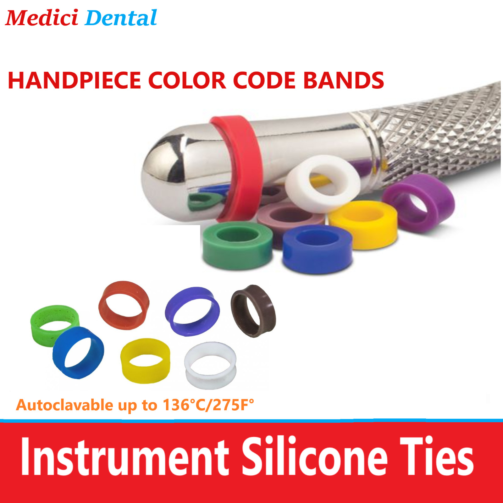 Dental HANDPIECE COLOR CODE BANDS, Silicone Rings for Handpiece 24/Bx or 35/Bx