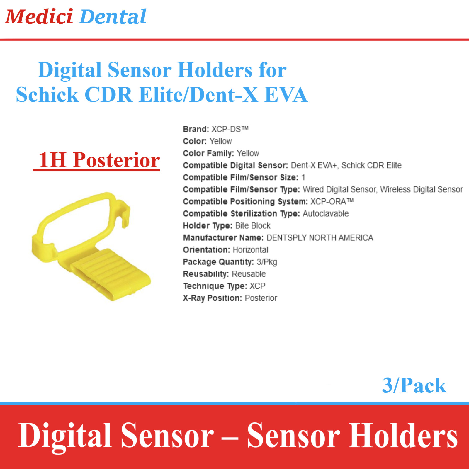 Dental X-Ray XCP-DS Schick CDR Elite Dent-X EVA+ Digital Sensor Holders 3/Pk