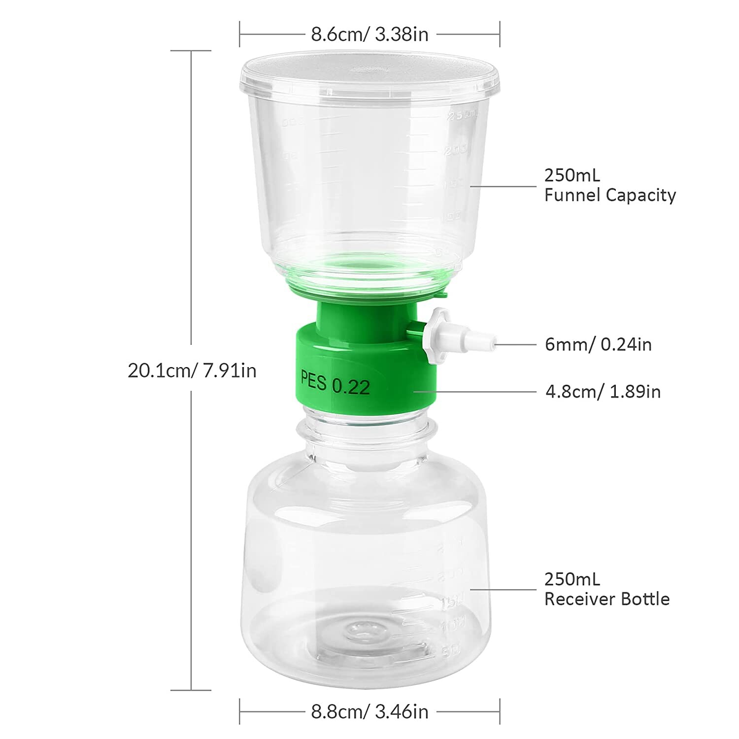 (4 Pack) Lab 250mL Disposable Sterile Vacuum Filter Bottle PES Membrane 0.22μm