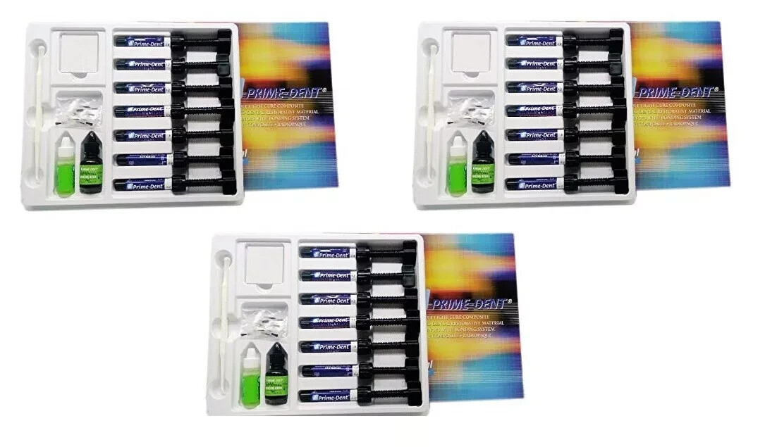 3 x PrimeDent Light cured Resin based 7 Composite , Bonding & Etchant Kit