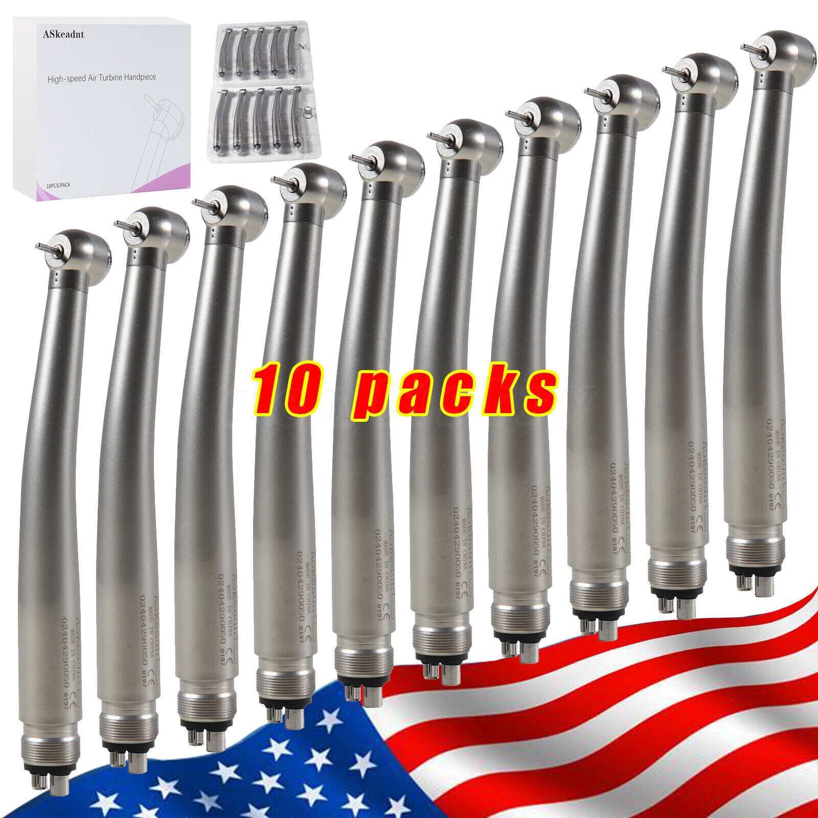 10 PCS Dental High Speed Handpiece Push Button Turbine 4 Hole NSK Pana Max Style