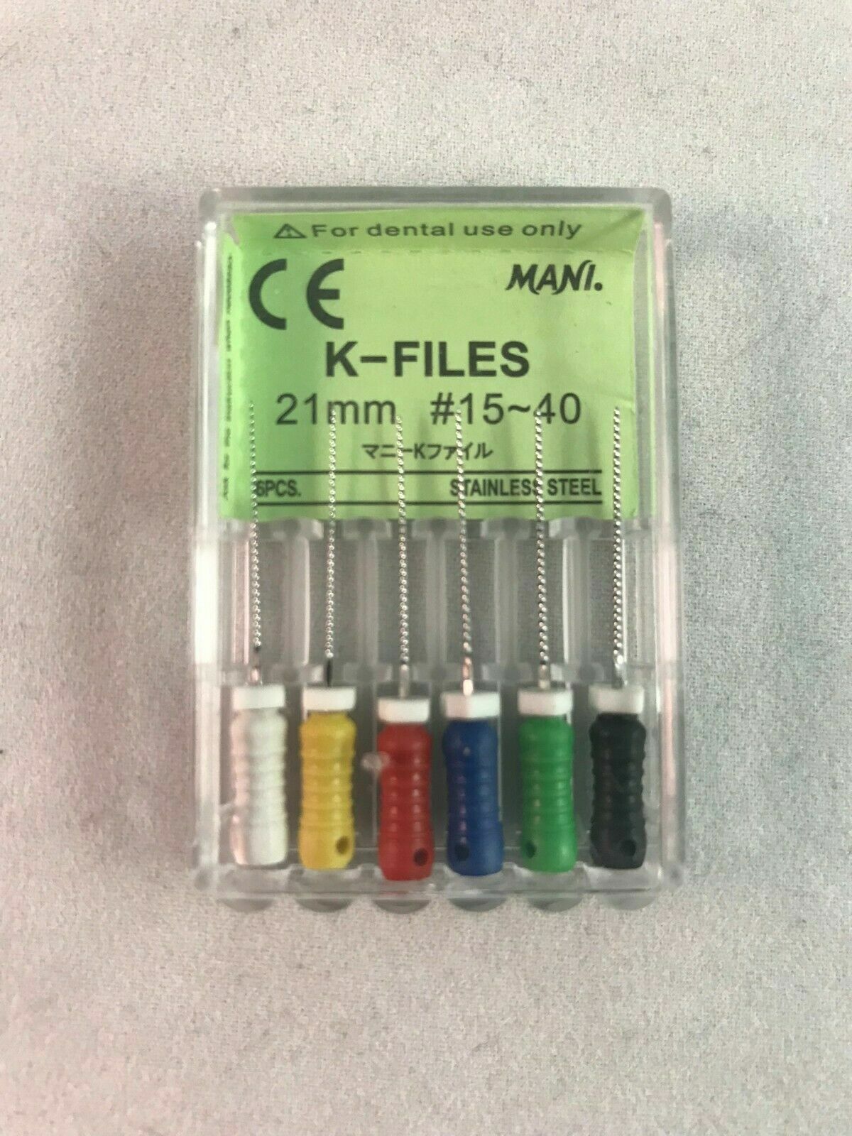Mani Dental Root Canal Endo Stainless Steel K-files 21mm Size #15-40 30 Files/pk