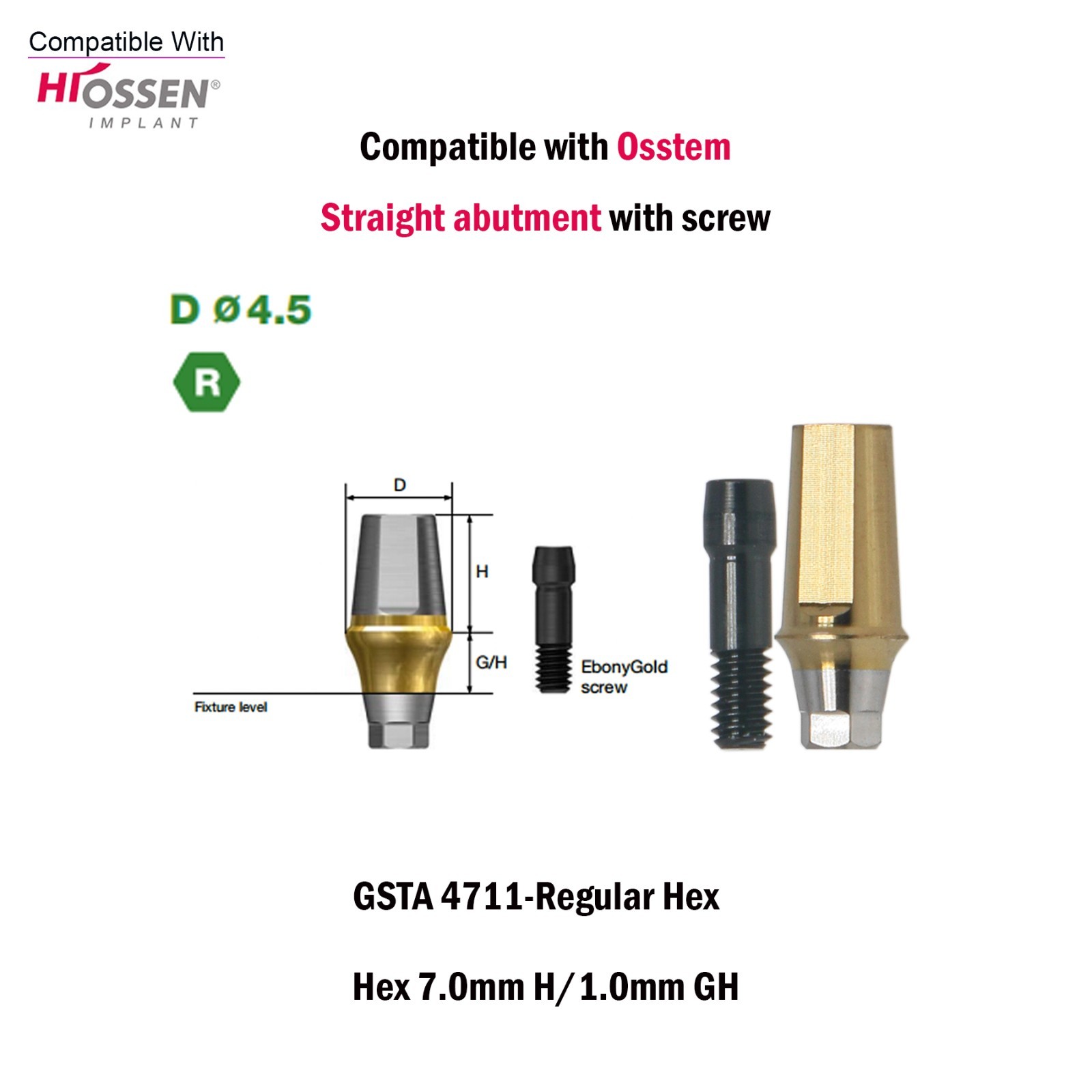 Titanium Straight Abutment Ti Cemented Abutment Compatible Osstem Hiossen TS M/R