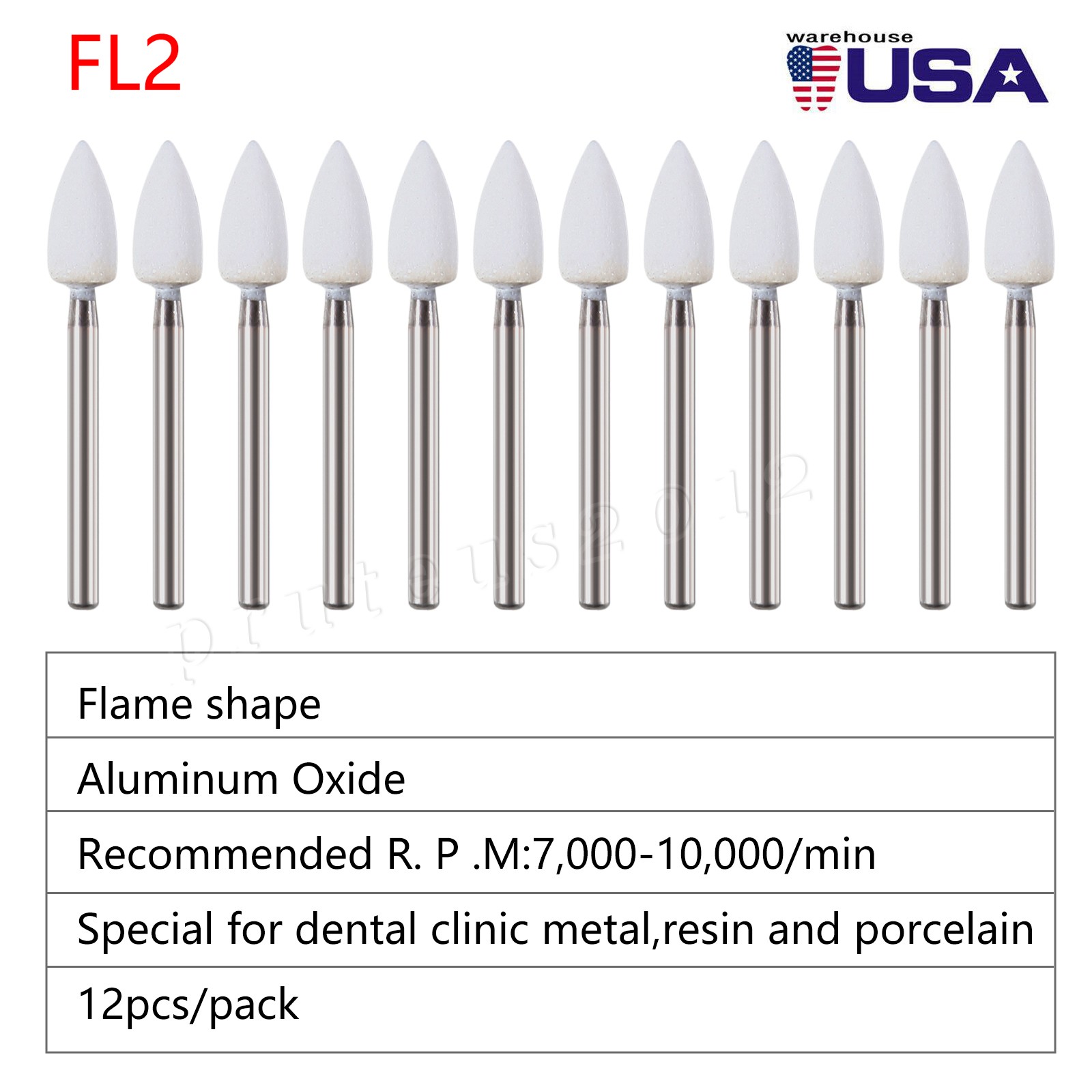 Dental Flame Mounted White Stone Polishing Burs FG Abrasion Point Burs USA