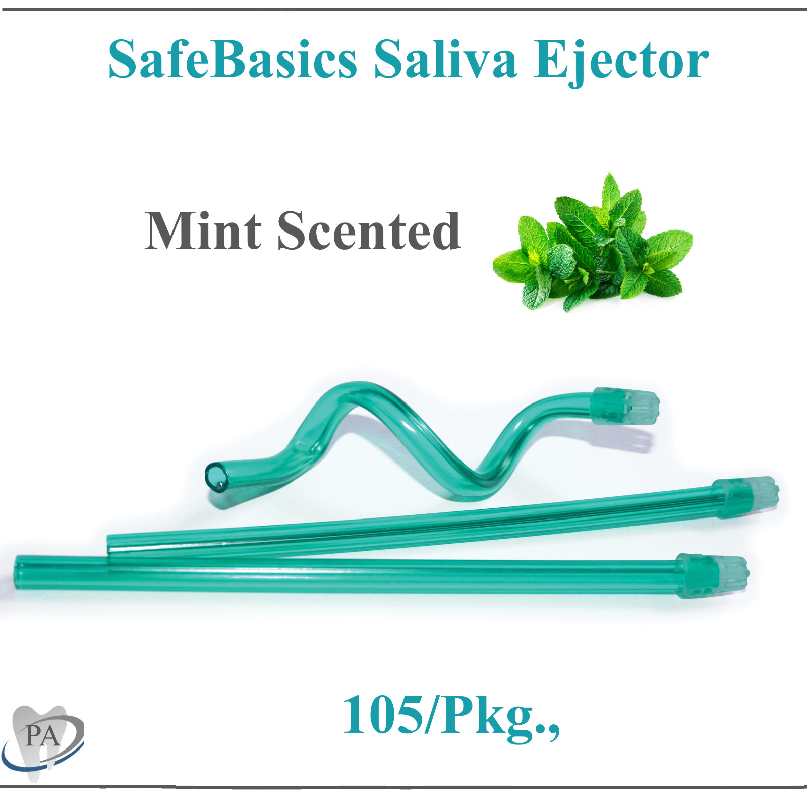 Dental SafeBasics Saliva Ejectors w/ Green Tip, Mint Scented, 105/Bg, MEDICOM