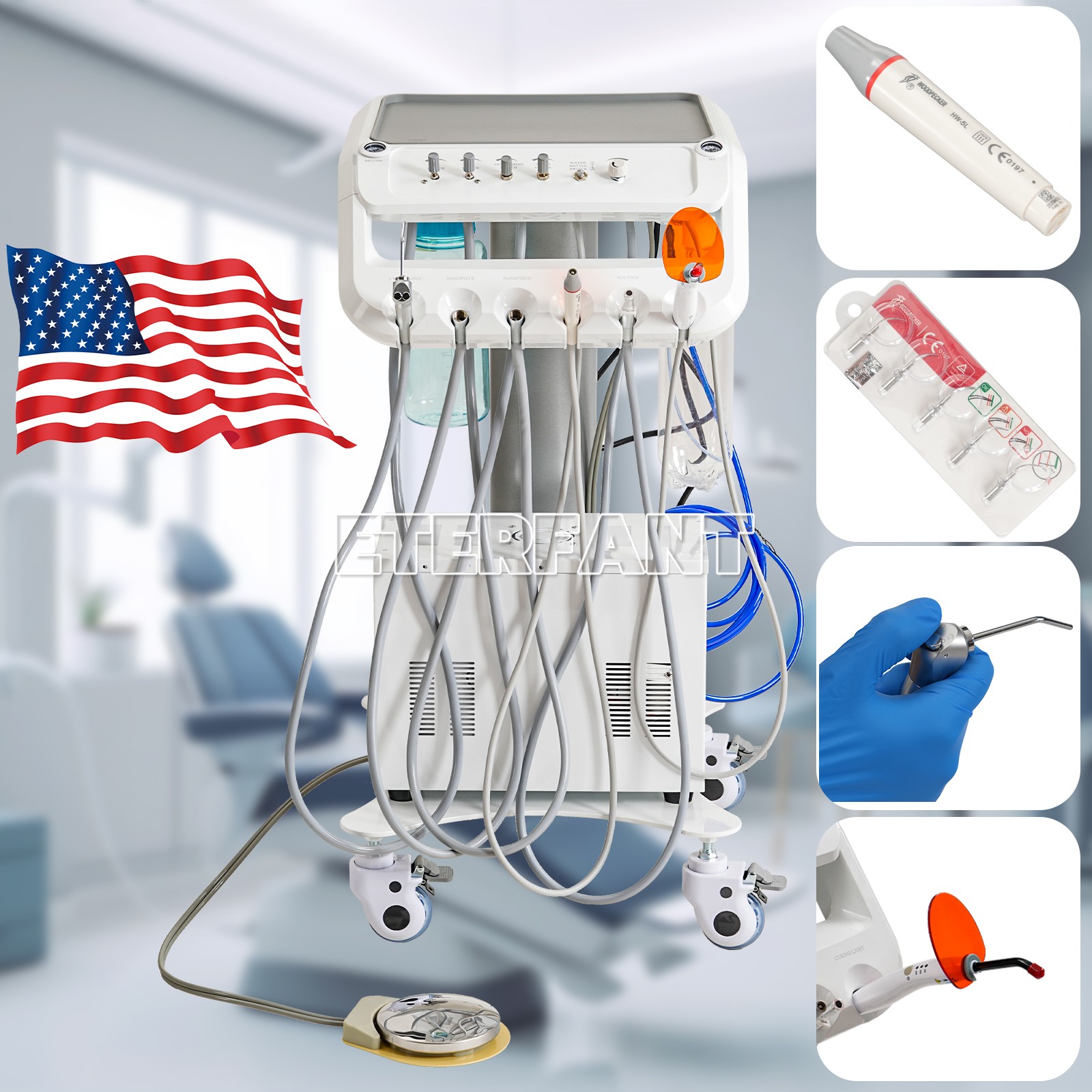 Dental Portable Mobile Delivery Unit System 4Holes w/Air Compressor with Suction