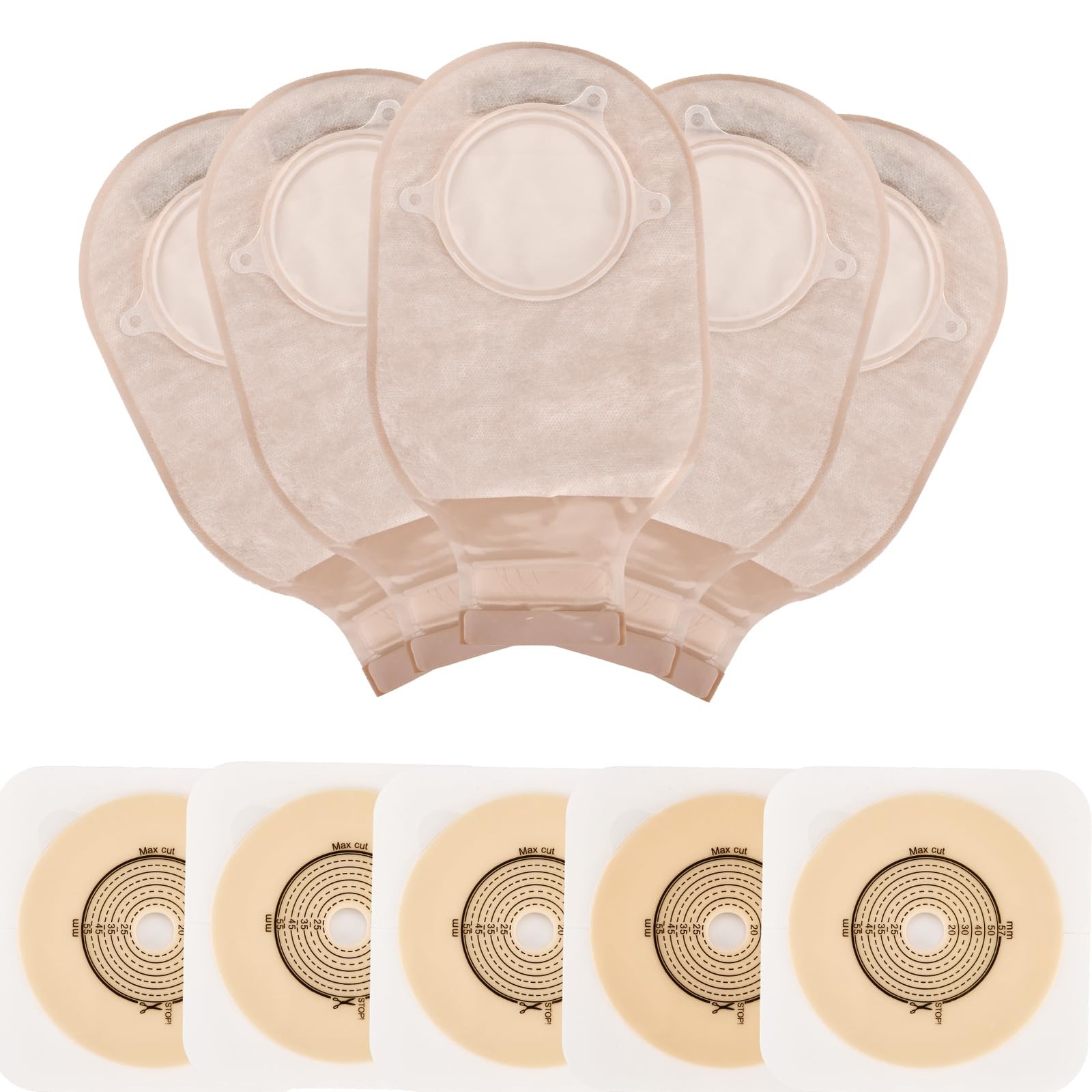 21 PCS Colostomy Bags,Ostomy Supplies, Two Piece Drainable Ostomy 57mm, Beige