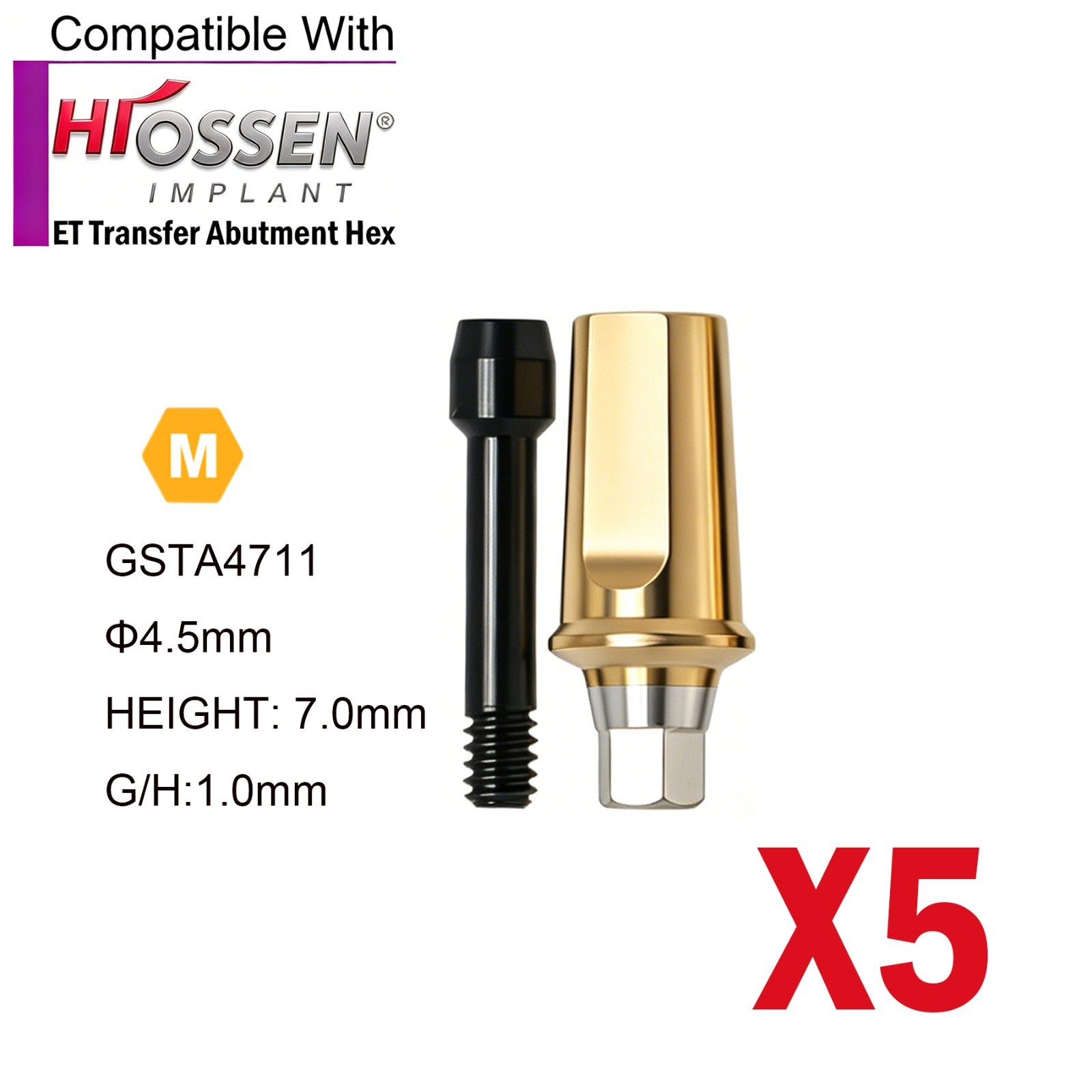 US 5Pcs Dental Titanium Hex Straight Abutment fit Osstem Hiossen ET Mini/Regular