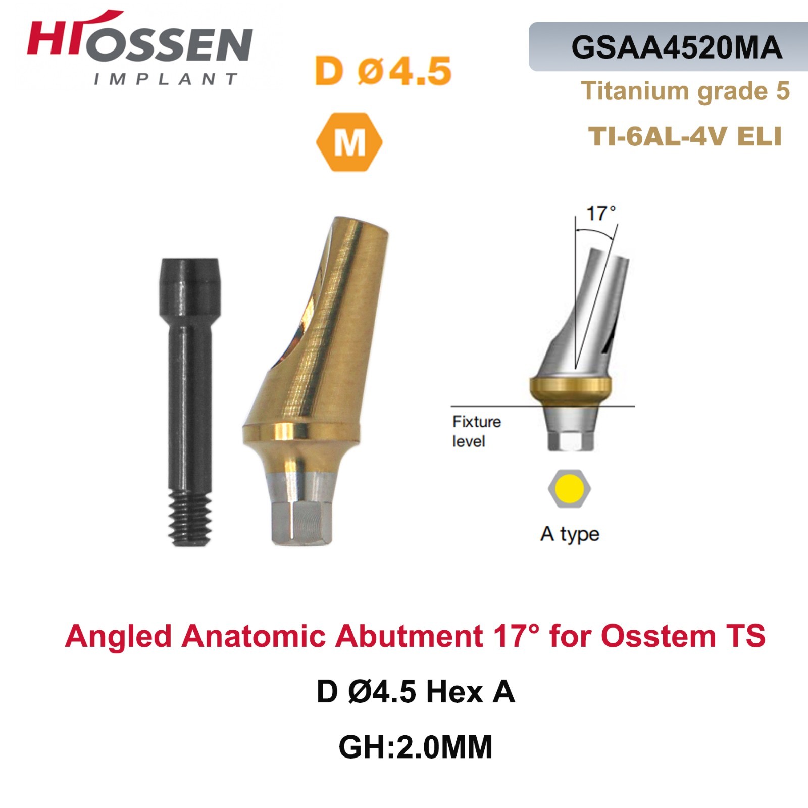 US 17° Angulated Abutment Mini/Regular Hex A/B Transfer Fit Osstem TS/Hiossen ET