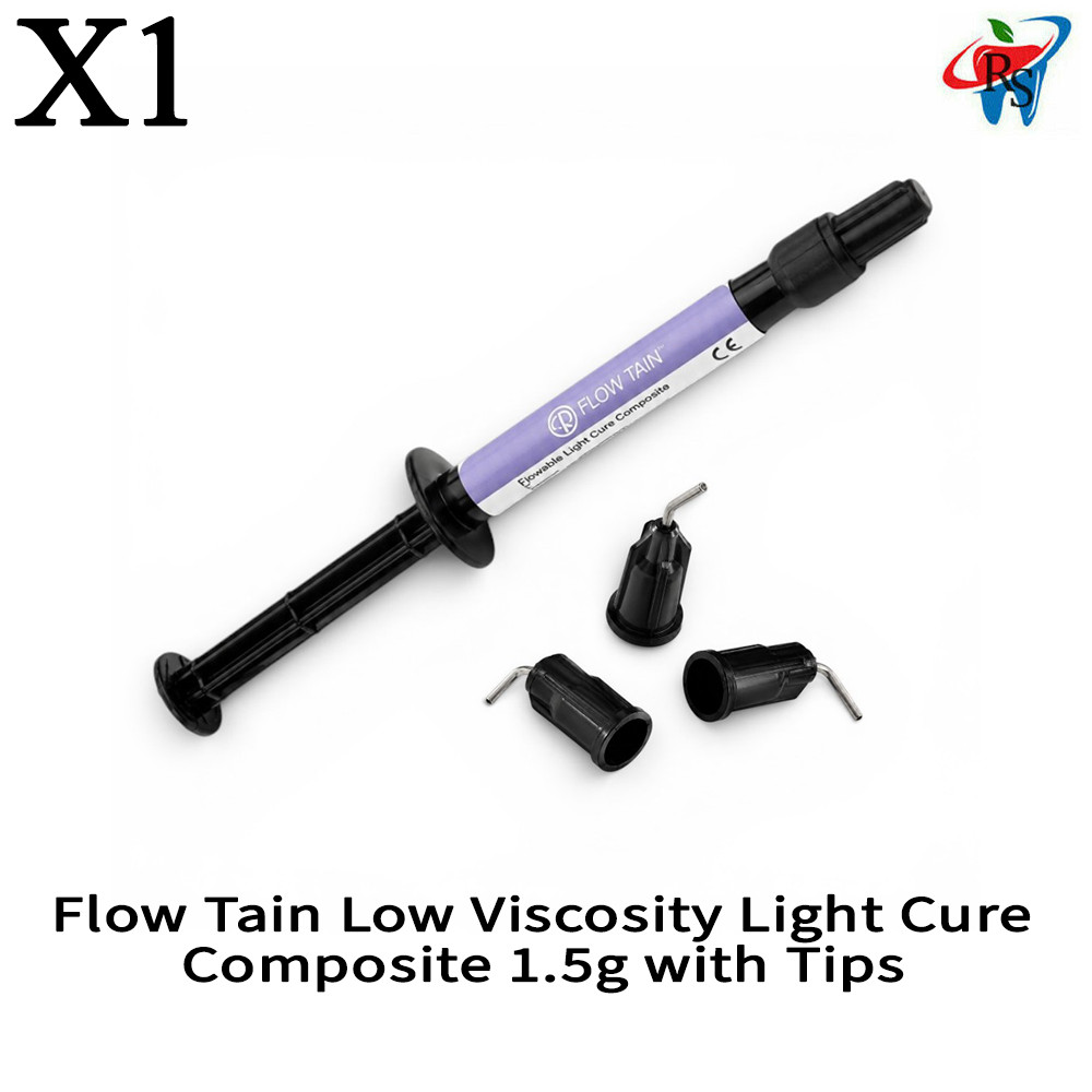 1x Dental Reliance Flow Tain Low Viscosity Light Cure Composite 1.5g with Tips