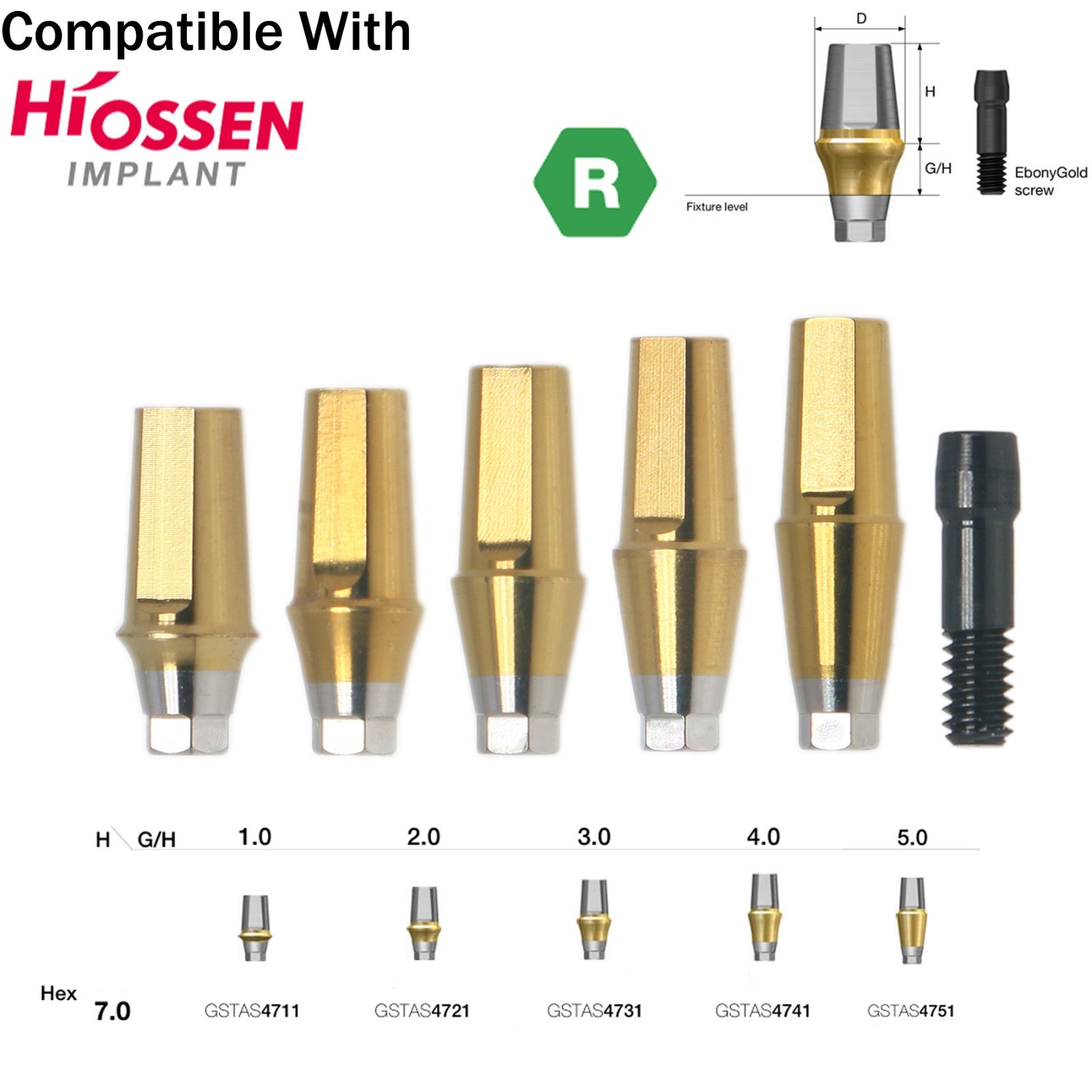 Titanium Straight Transfer Abutment Compatible with Osstem Hiossen Mini/Regular