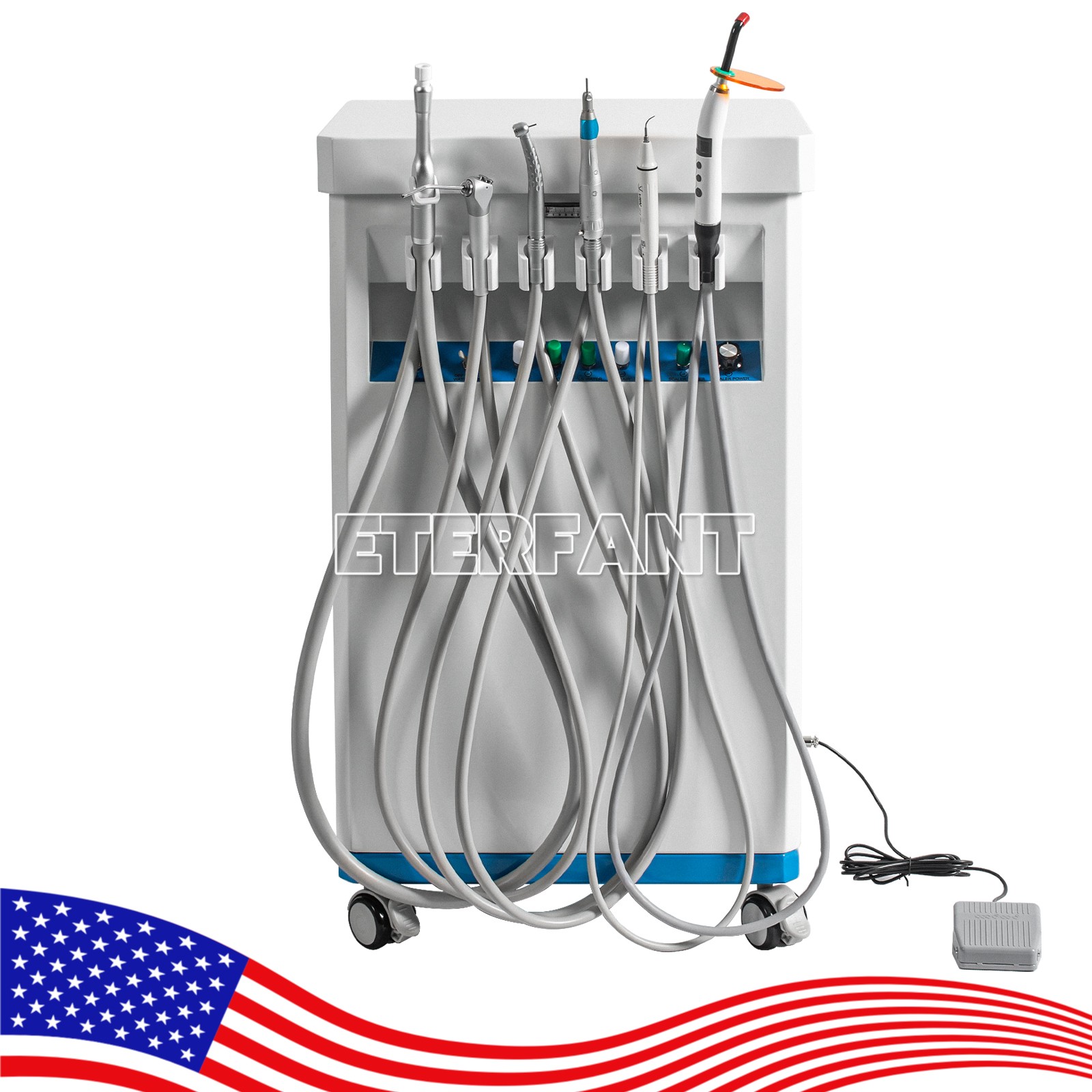Dental Portable Mobile Cart Delivery Unit System 4Holes with Air Compressor US