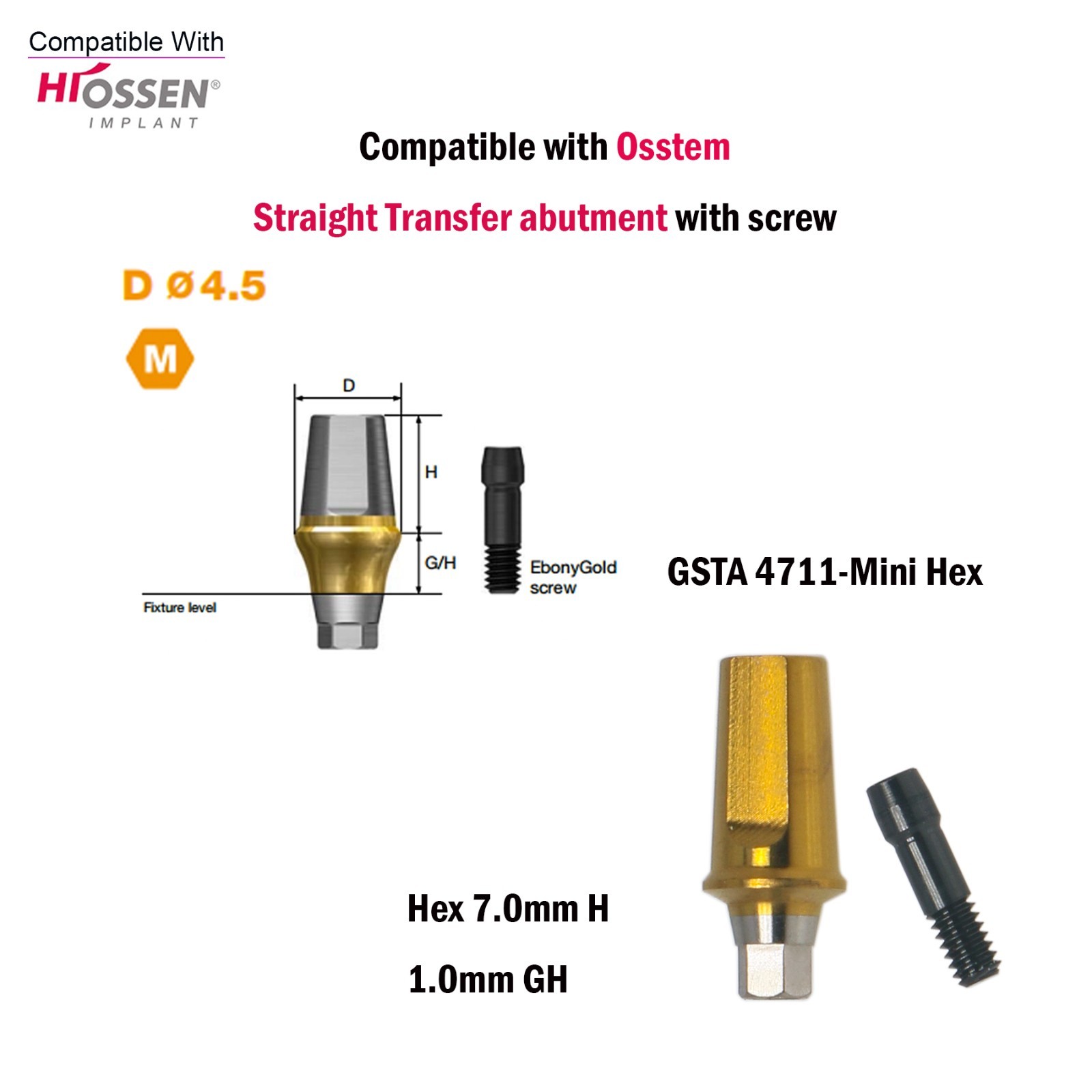 US Dental Straight Transfer Abutment Mini/Regular 1-6.0mm for Osstem Hiossen TS