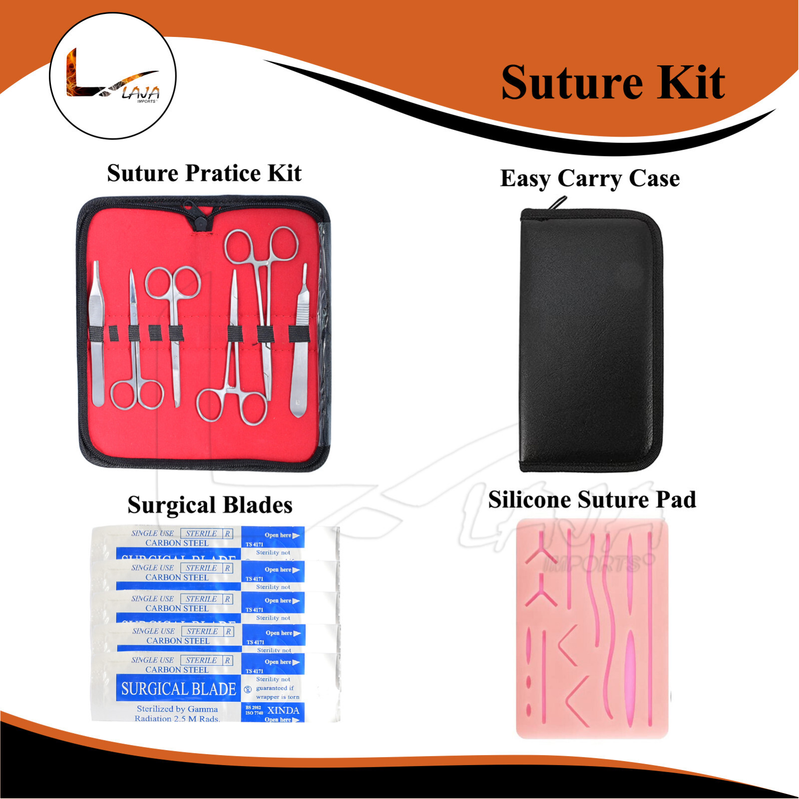 27 Pieces Practice Suture Kit with Pad for Medical Veterinary Student Training
