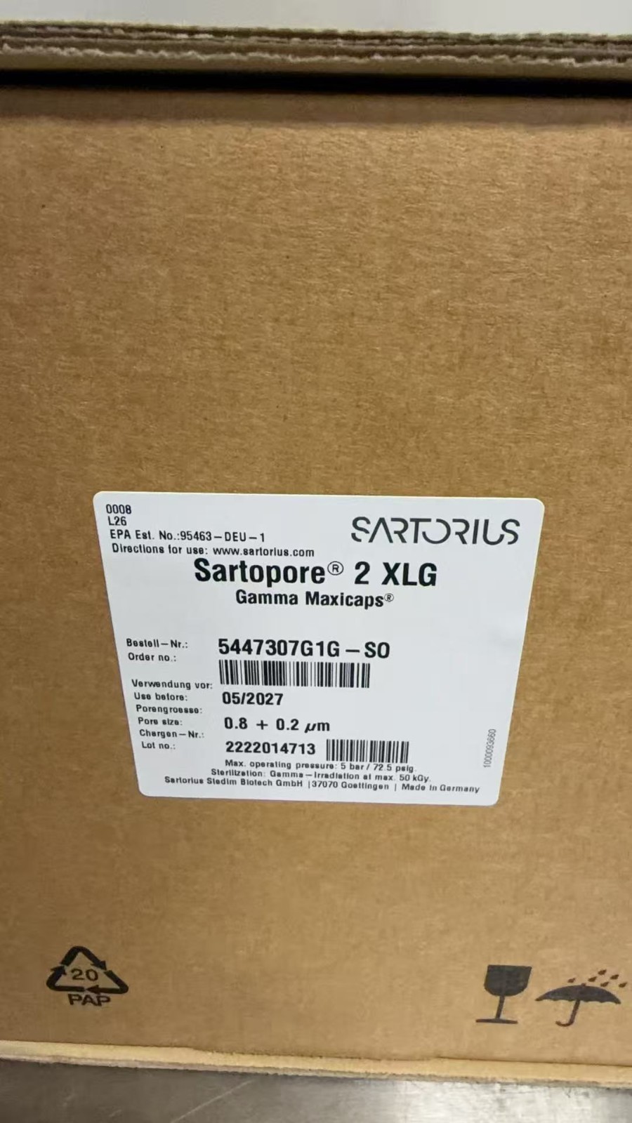 Sartorius 5447307G1-00 Sartopore 2 XLG Maxicaps 0.8 + 0.2µm 05/2027