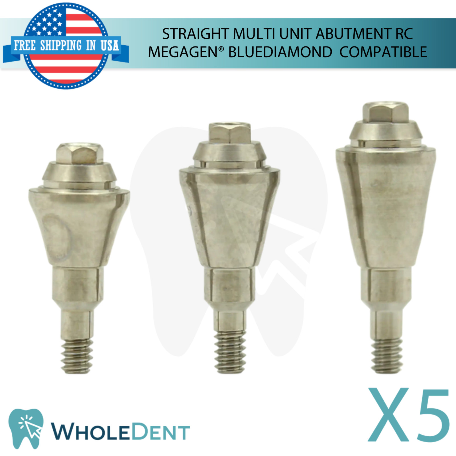 5x Straight Multi Unit Prosthetic Ø4.8mm RC Megagen® BlueDiamond Compatible