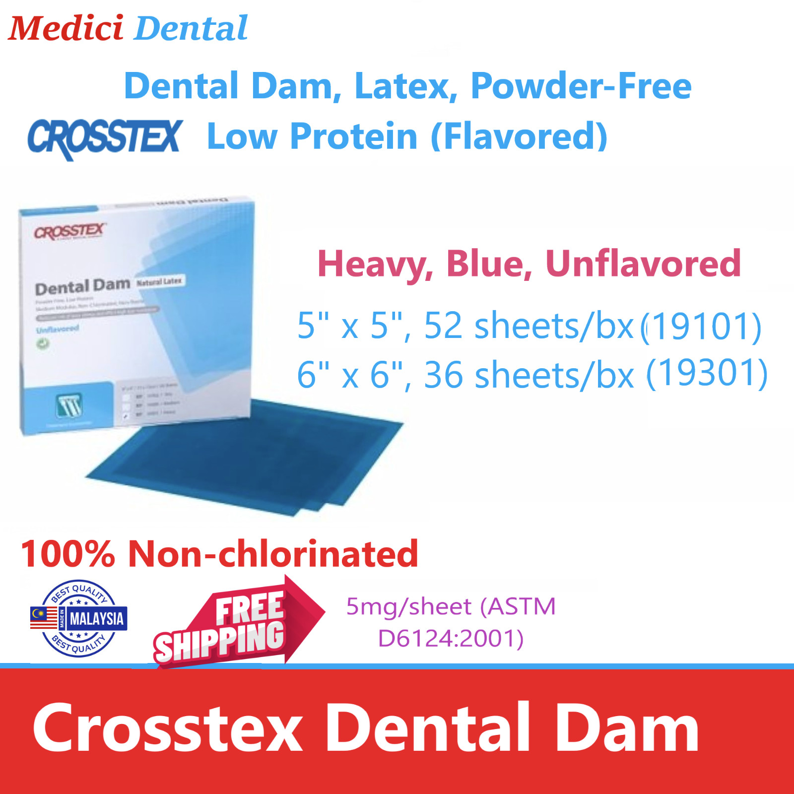 Dental Endodontic Rubber Dam Natural Latex Medium, Thin Heavy Gauge 5×5 or 6×6
