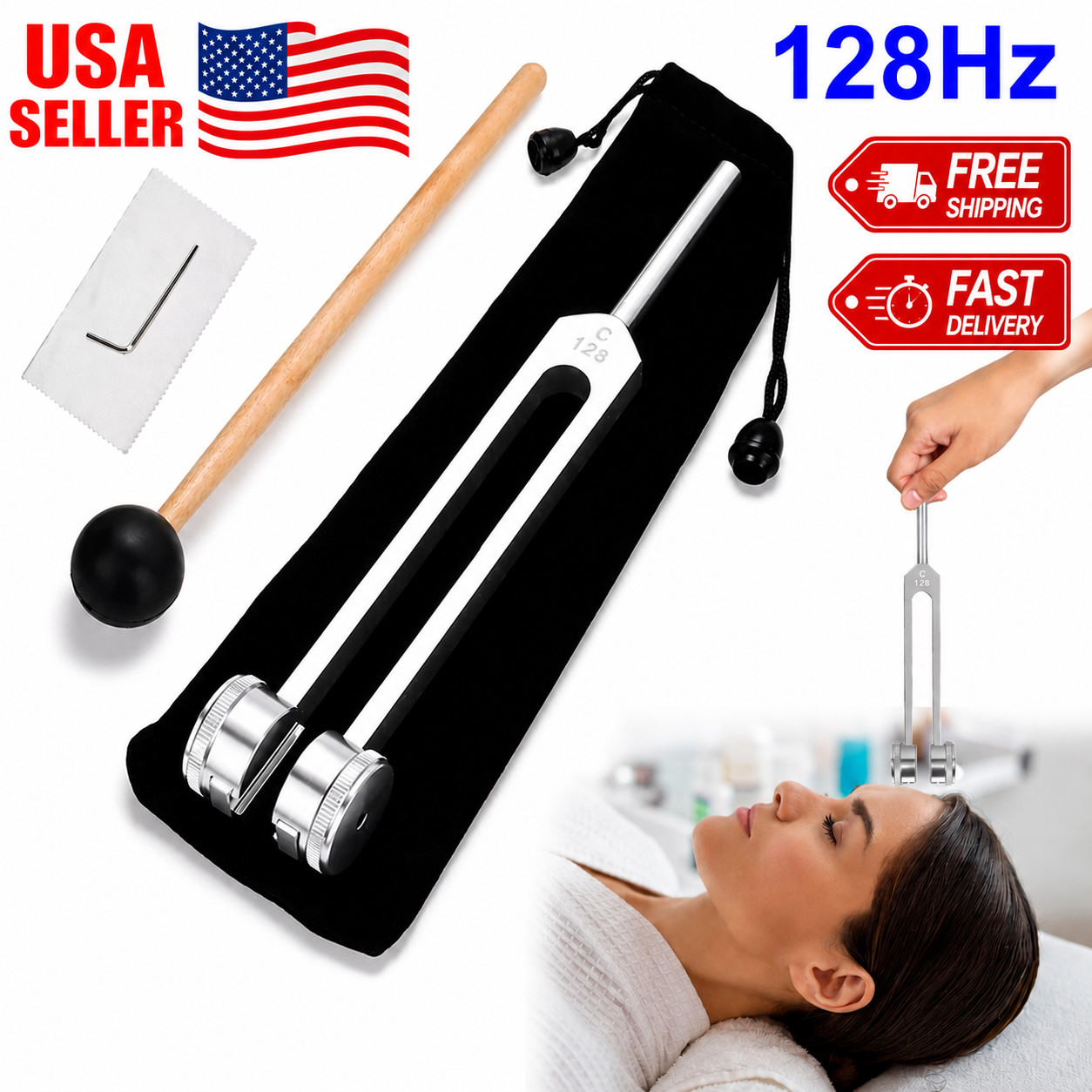 128Hz Healing Tuning Fork With Silicone Hammer Sound Therapy Musical Instrument