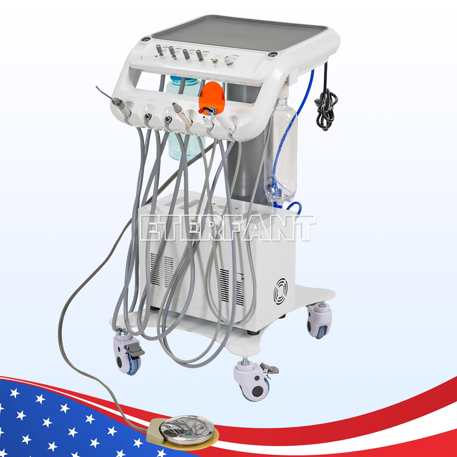 Dental Portable Mobile Delivery Unit System 4Holes w/Air Compressor with Suction