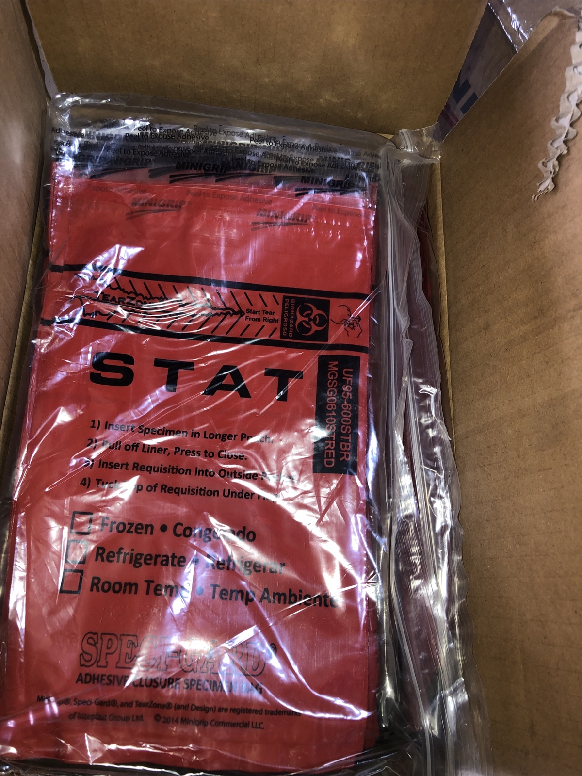 1000 x Biohazard Bag • 6″W x 10″H • Opaque Red STAT Speci-Gard Tearzone 3 Wall