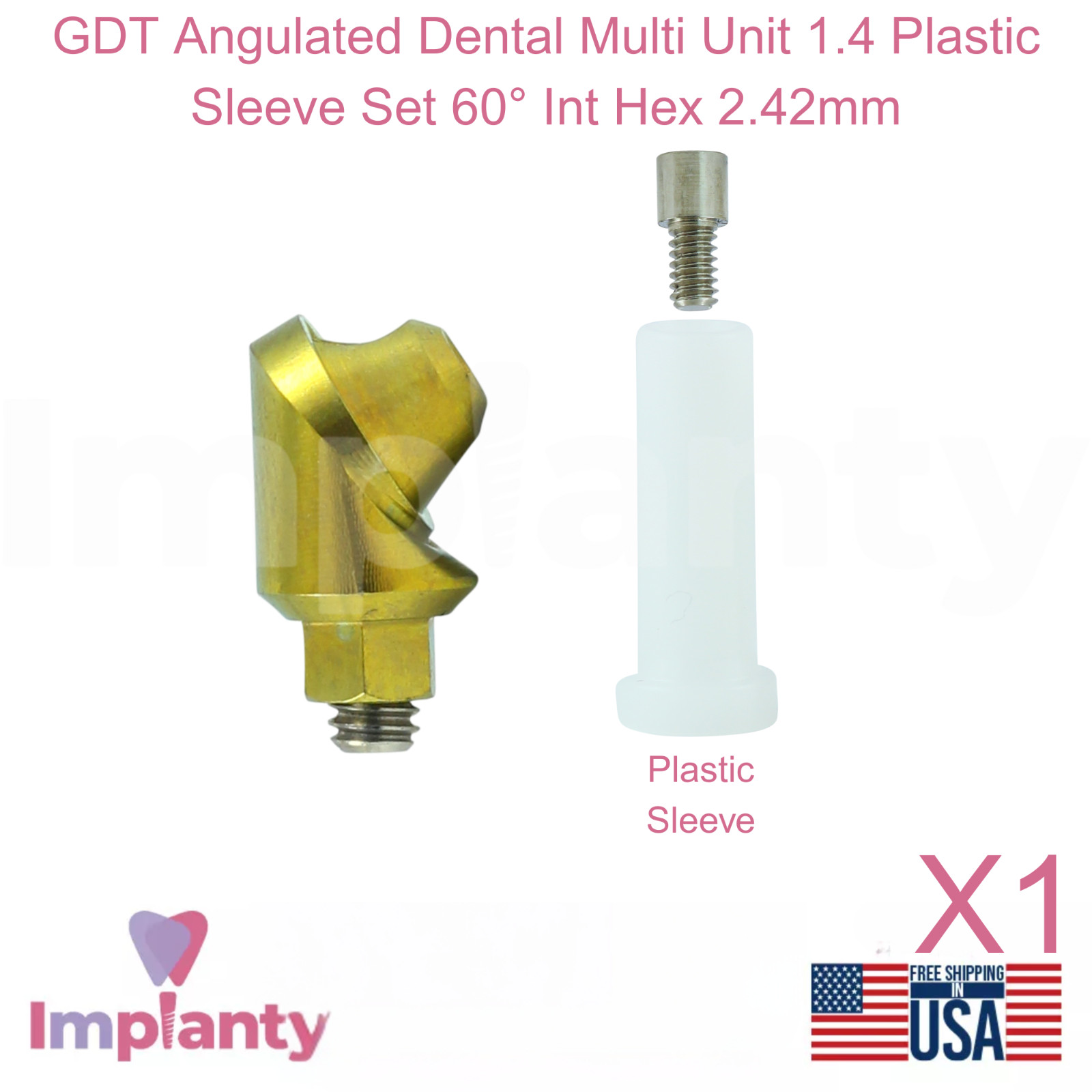 GDT Angulated Dental Multi Unit 1.4 Plastic Sleeve Set 60° Int Hex 2.42mm