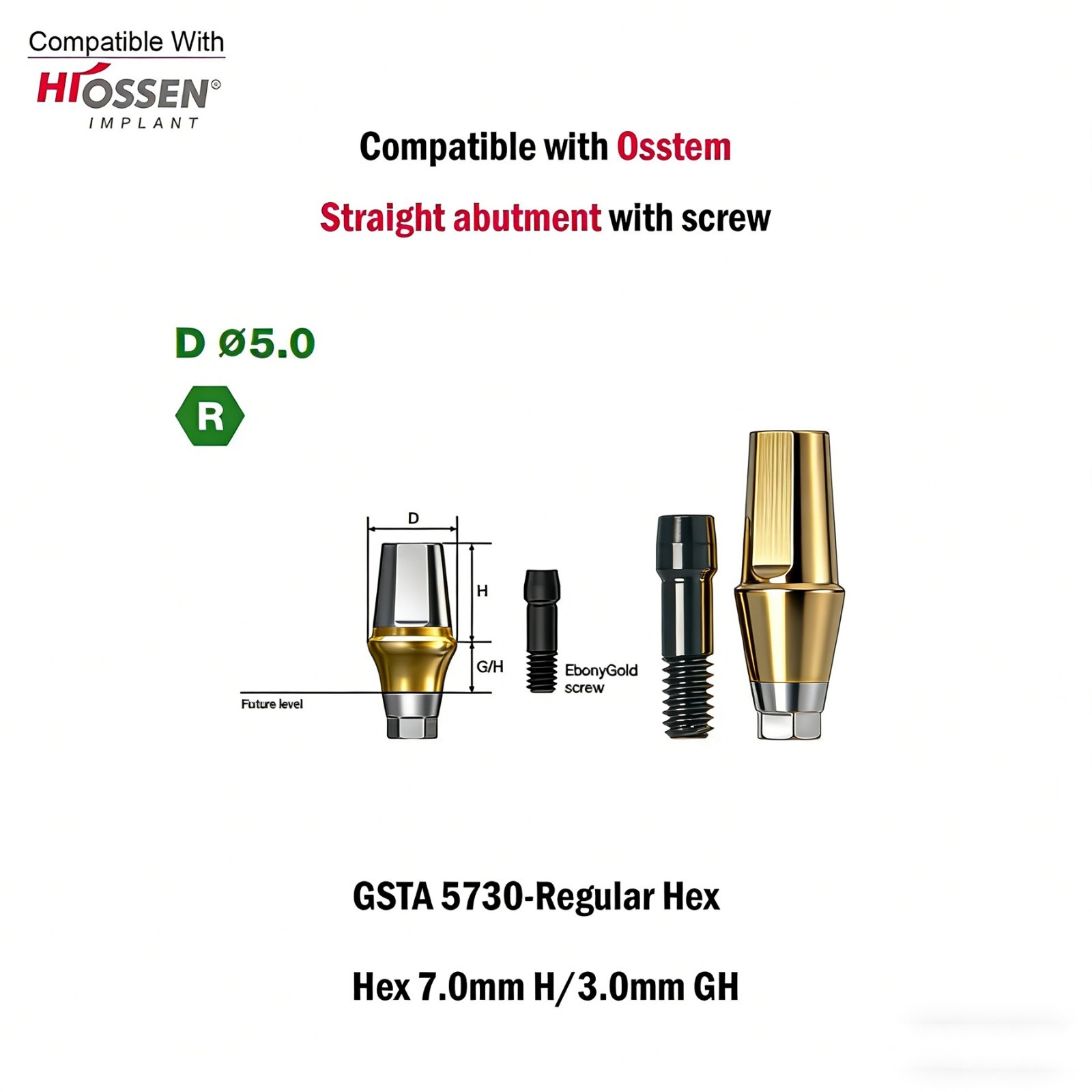 US 2Pcs Dental Hex Straight Transfer Abutment Mini Regular For Osstem Hiossen TS