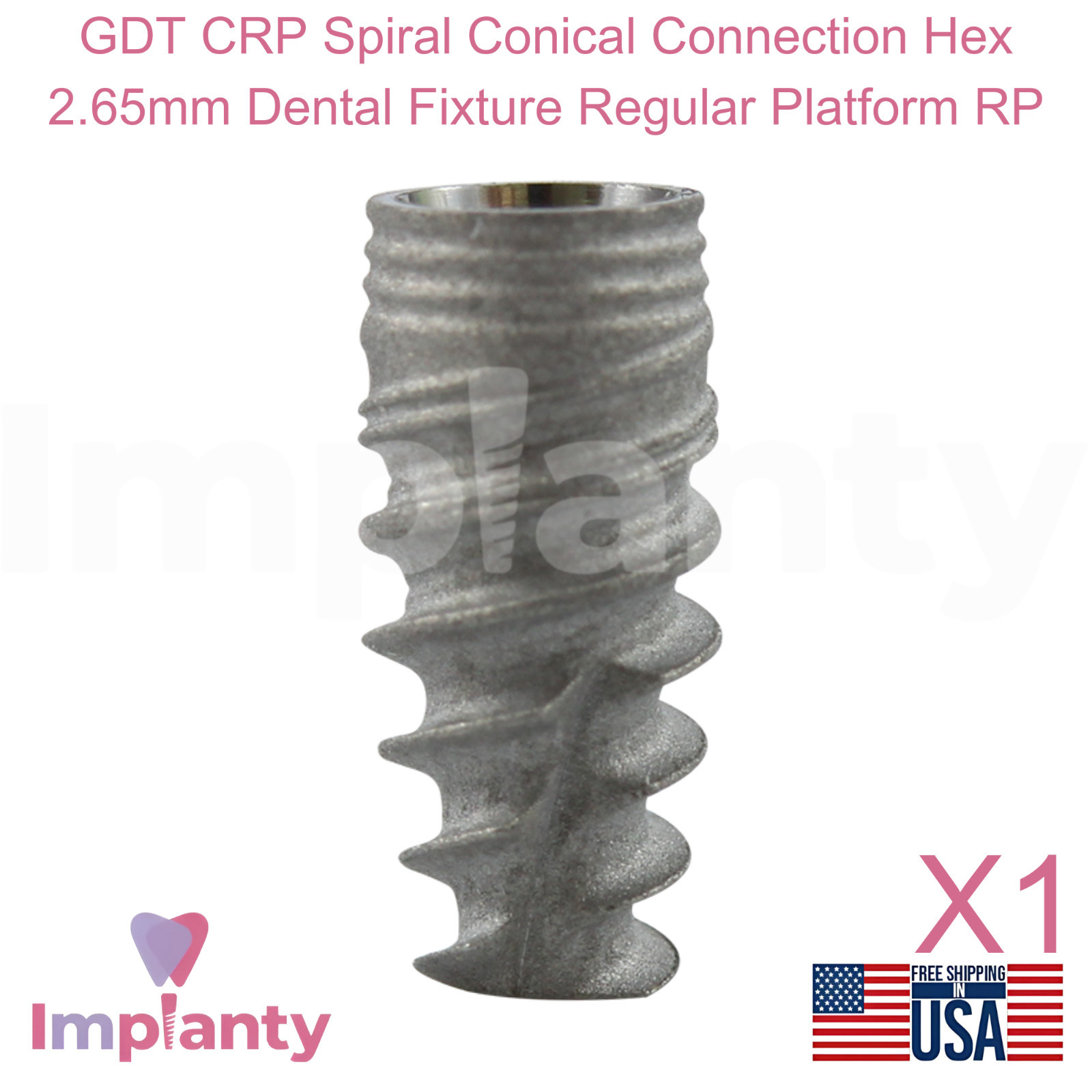 GDT CRP Spiral Conical Connection Hex 2.65mm Dental Fixture Regular Platform RP